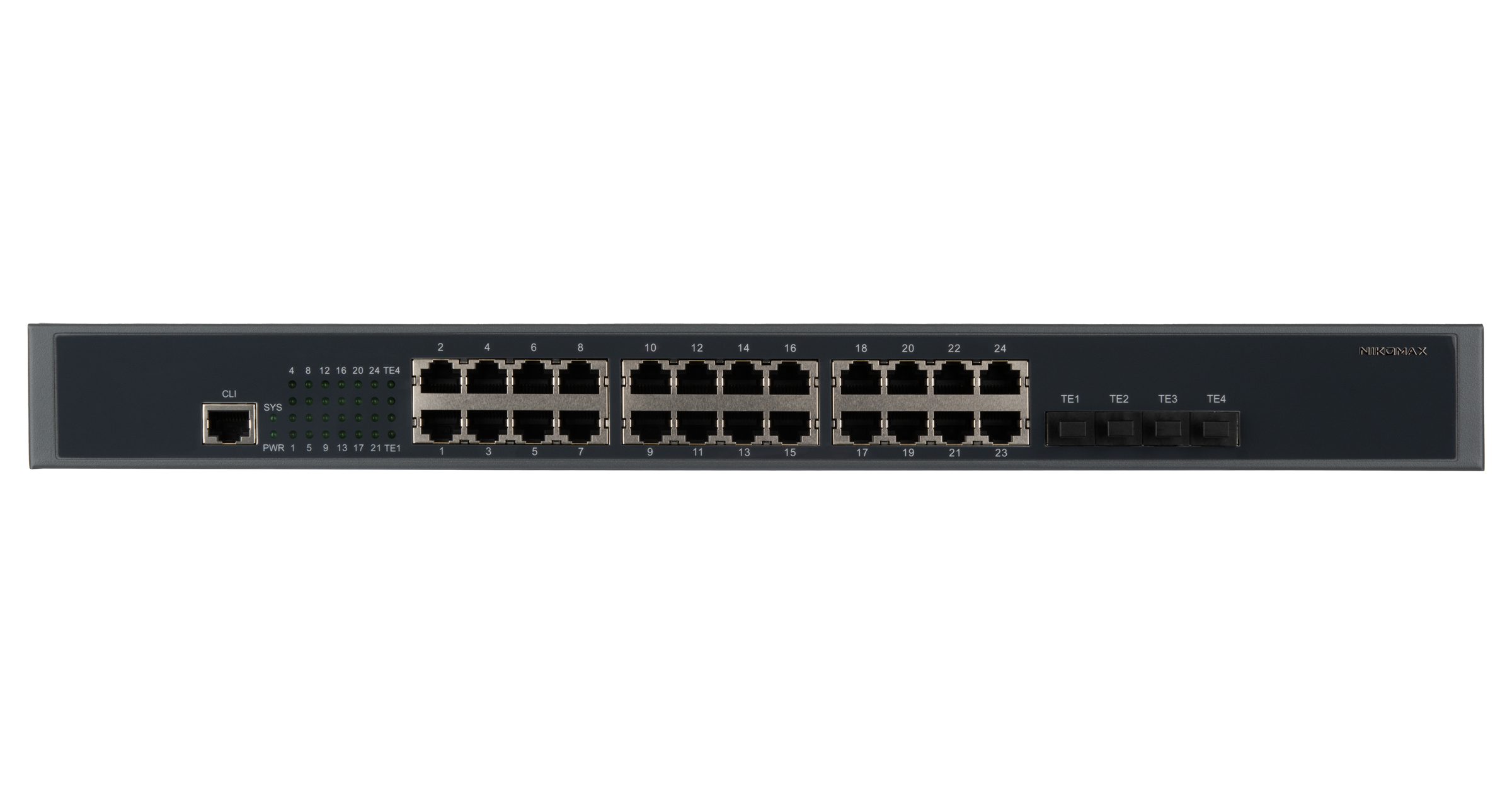 Управляемый коммутатор L3 NIKOMAX 24 BASE-T 1000Mb/s портов, 4 1/10G SFP+, 1 Console. 1U 19", 220V — фото