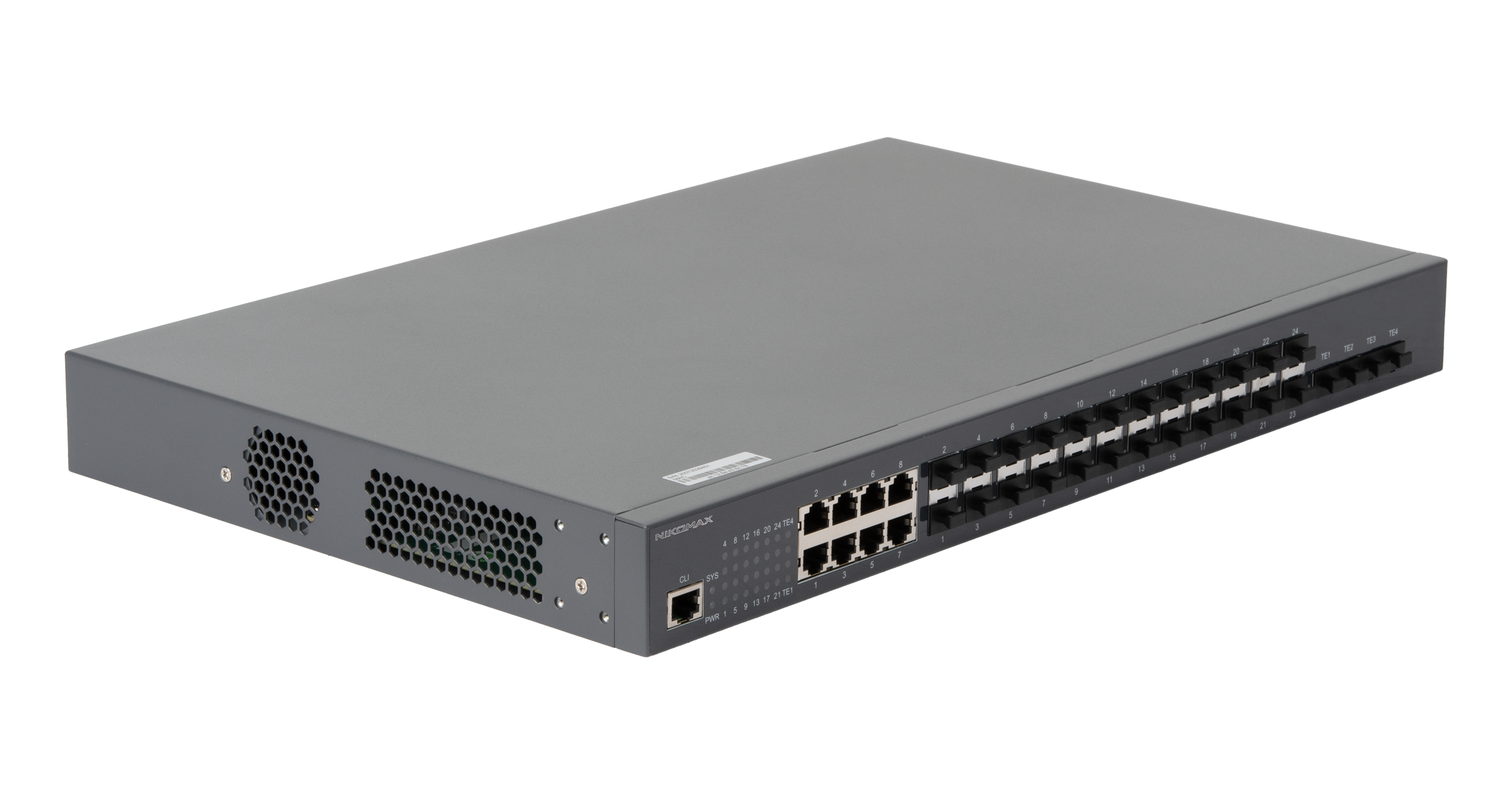 Управляемый коммутатор L3 NIKOMAX, 16 портов 1000Base-X SFP, 8 комбо-портов 100/1000Base-T/SFP, 4 порта 1/10GE SFP+ — фото