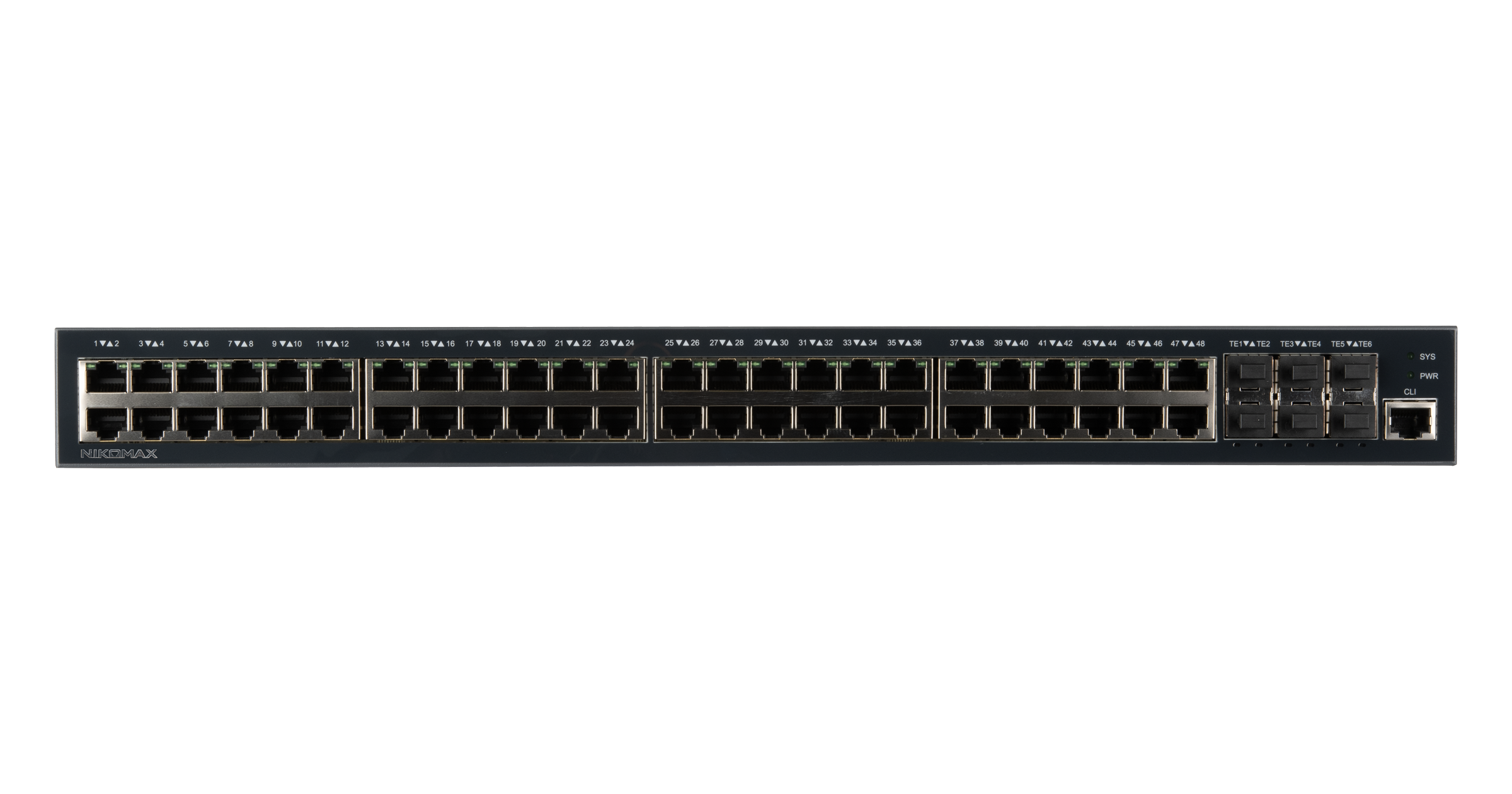 Управляемый коммутатор L3 Stack NIKOMAX 48 BASE-T 1000Mb/s портов, 6 10G SFP+, 1 Console. 1U 19", 220V — фото