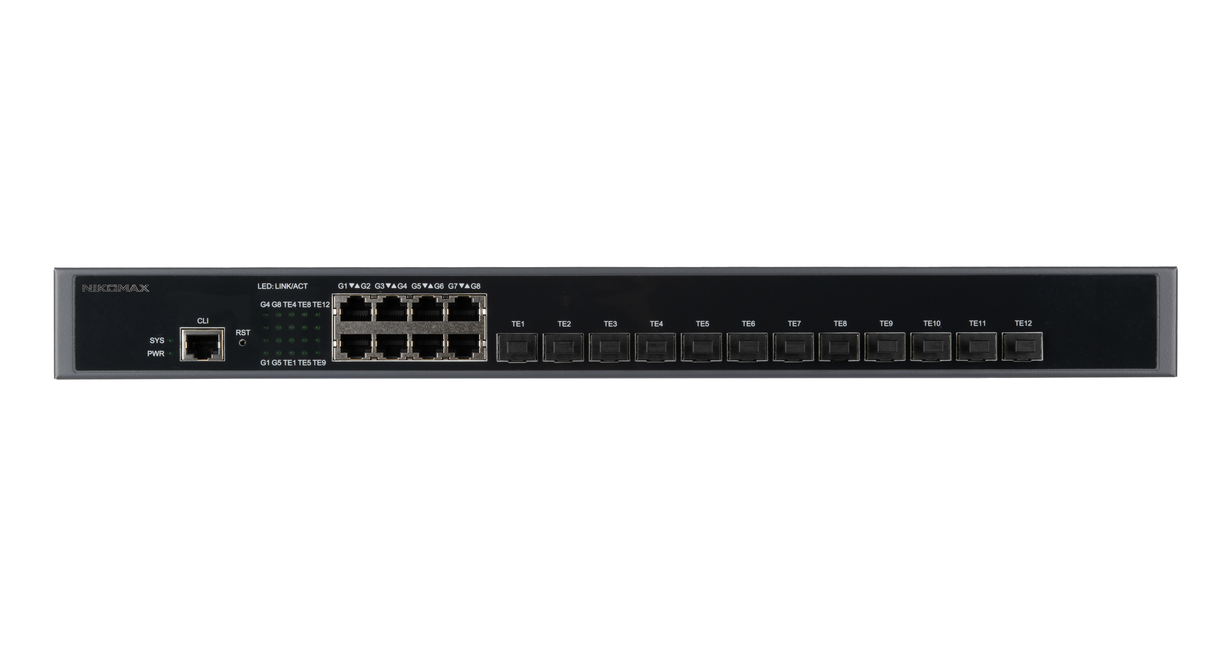 Управляемый коммутатор L3 NIKOMAX, Stack, 12 портов 1/10G BaseX SFP+, 8 портов 1000BaseT, 1 Консольный, Резервный БП (опция) — фото