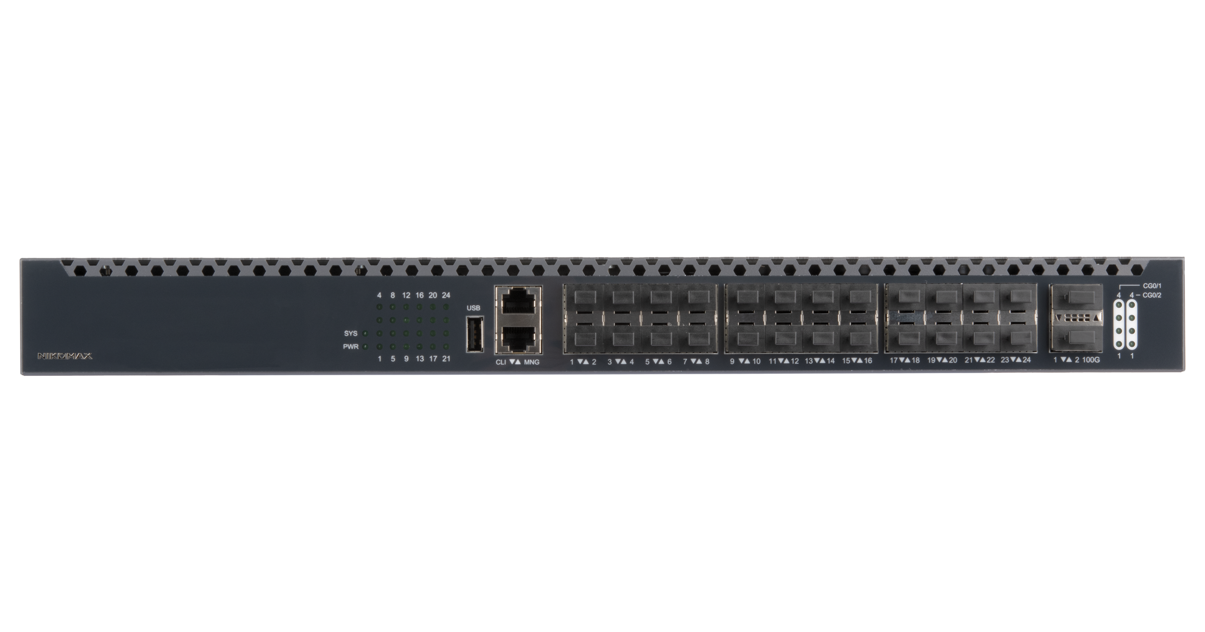 Управляемый коммутатор уровня ядра сети NIKOMAX, L3, 24*10 Гбит/с SFP+, 2*40/100 Гбит/с QSFP28, 1 RJ45 консольный порт, 1 MGMT, 2*Блока питания hot-swap AC 220В — фото