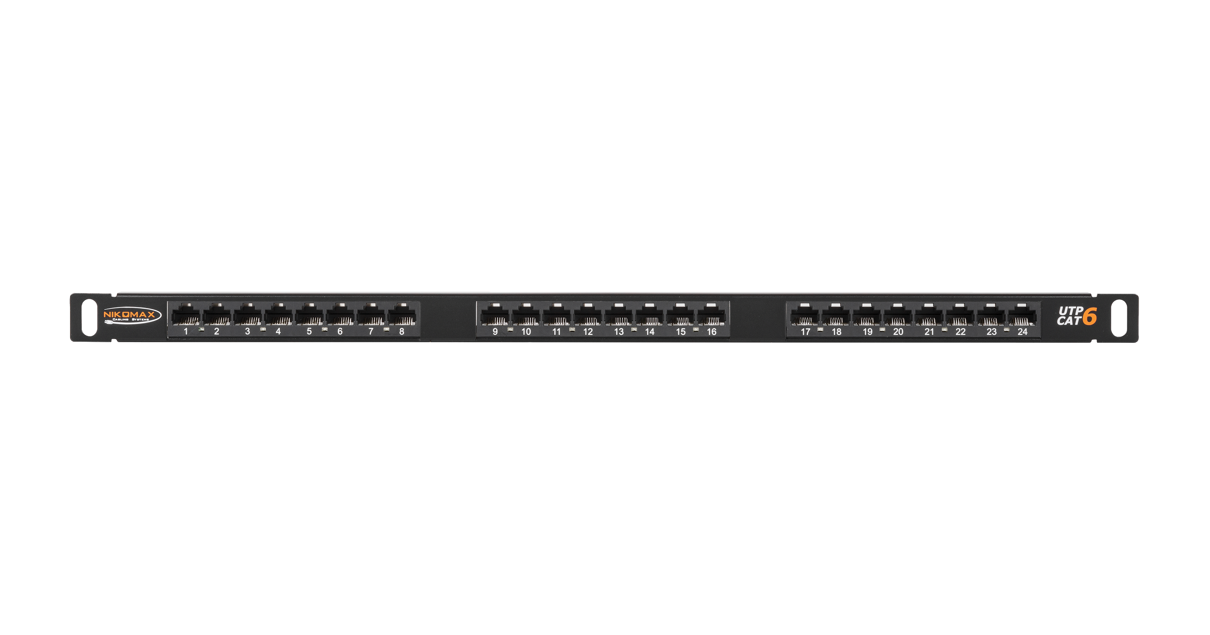 Коммутационная панель NIKOMAX 19", 0,5U, 24 порта, Кат.6 (Класс E), 250МГц, RJ45/8P8C, 110/KRONE, T568A/B, неэкранированная, с органайзером, черная - гарантия: 5 лет расширенная / 25 лет системная — фото