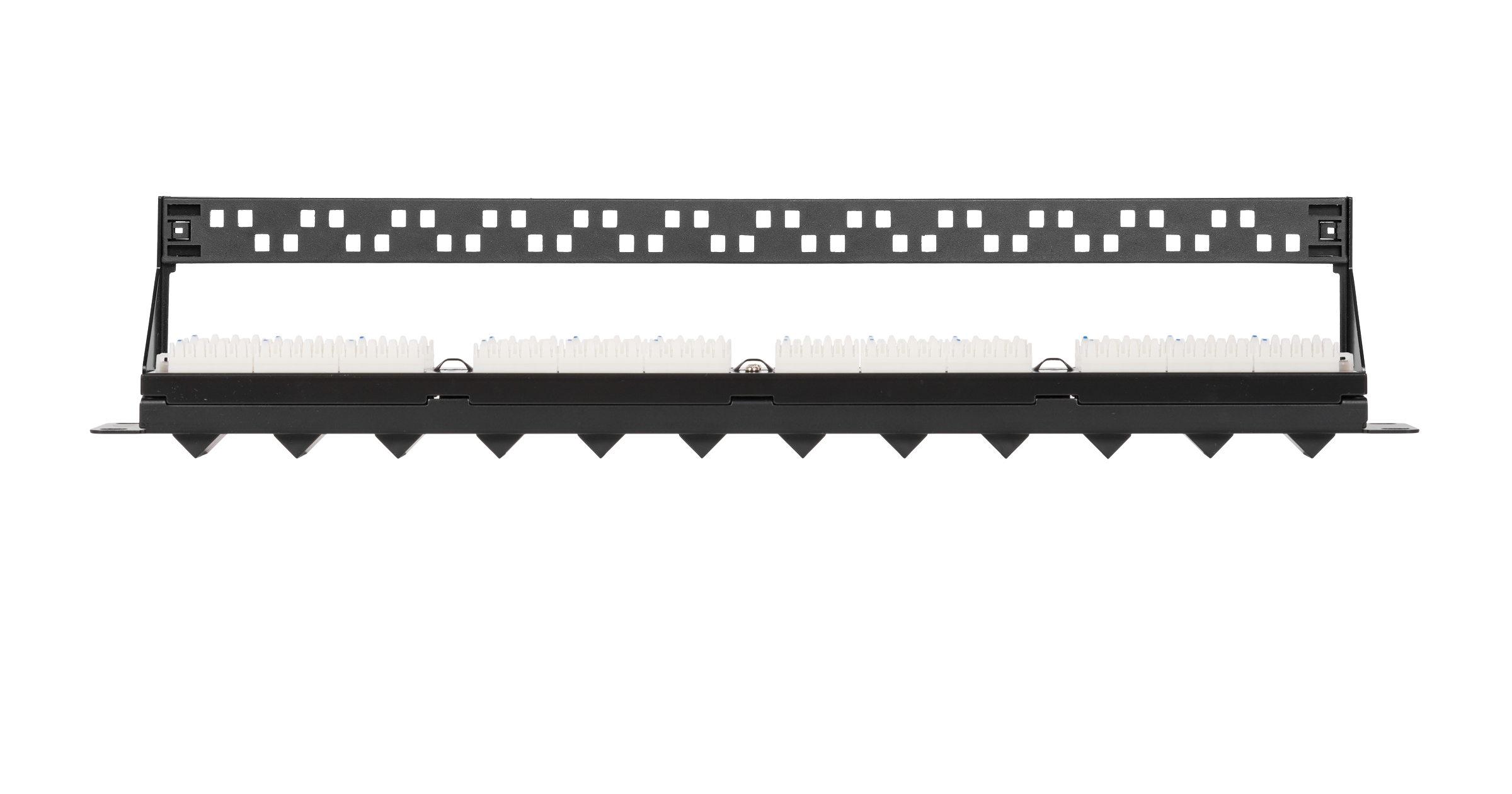 Коммутационная панель NIKOMAX 19", 1U, 24 угловых порта, Кат.6 (Класс E), 250МГц, RJ45/8P8C, 110/KRONE, T568A/B, неэкранированная, с органайзером, черная - гарантия: 5 лет расширенная / 25 лет системная — фото