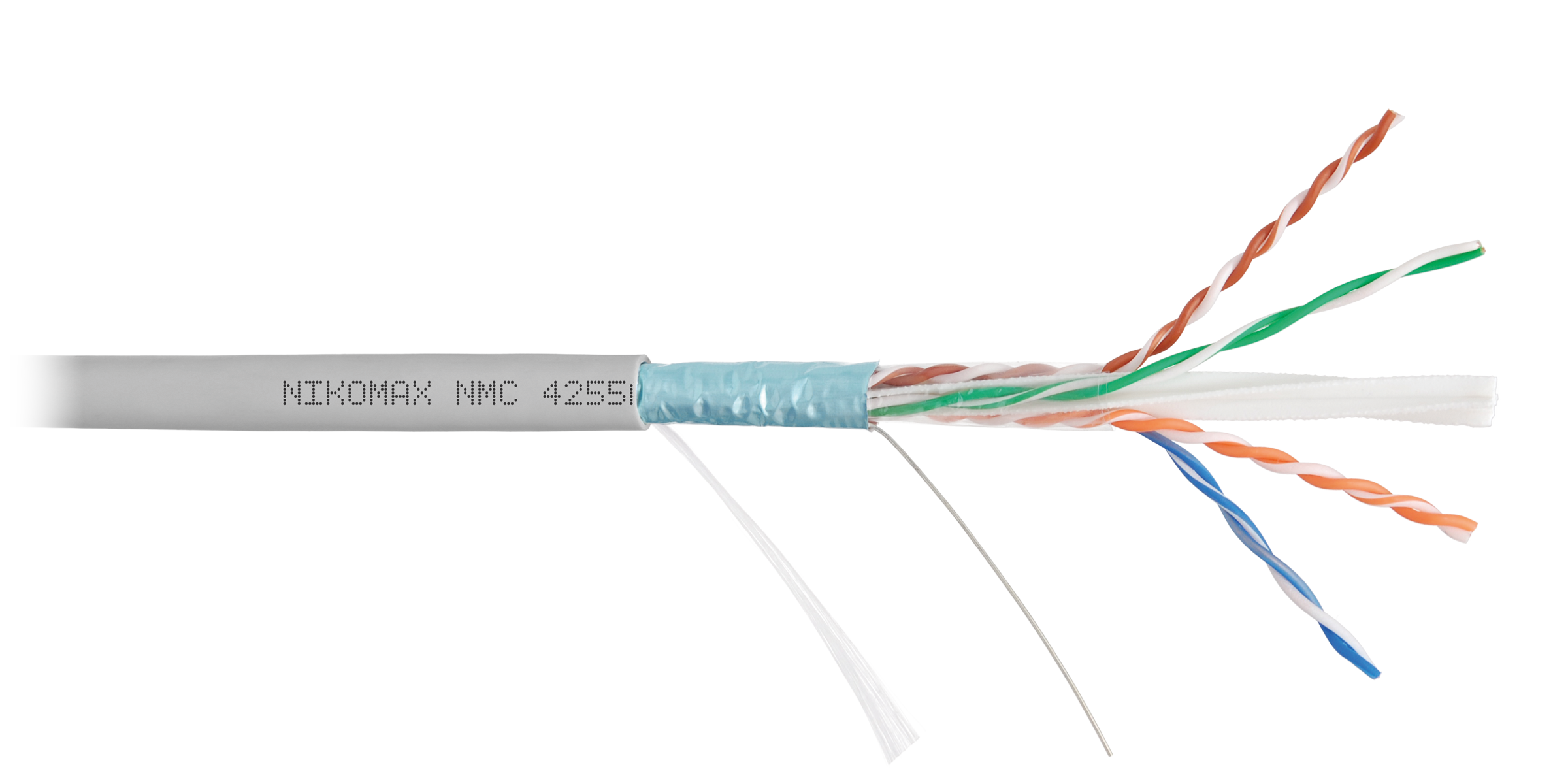 Кабель NIKOMAX F/UTP 4 пары, Кат.6a (Класс Eа), тест по ISO/IEC, 500МГц, одножильный, BC (чистая медь), 23AWG (0,57мм), поливинилхлорид, внутренний, серый, 500м - гарантия: 5 лет / 15 лет системная