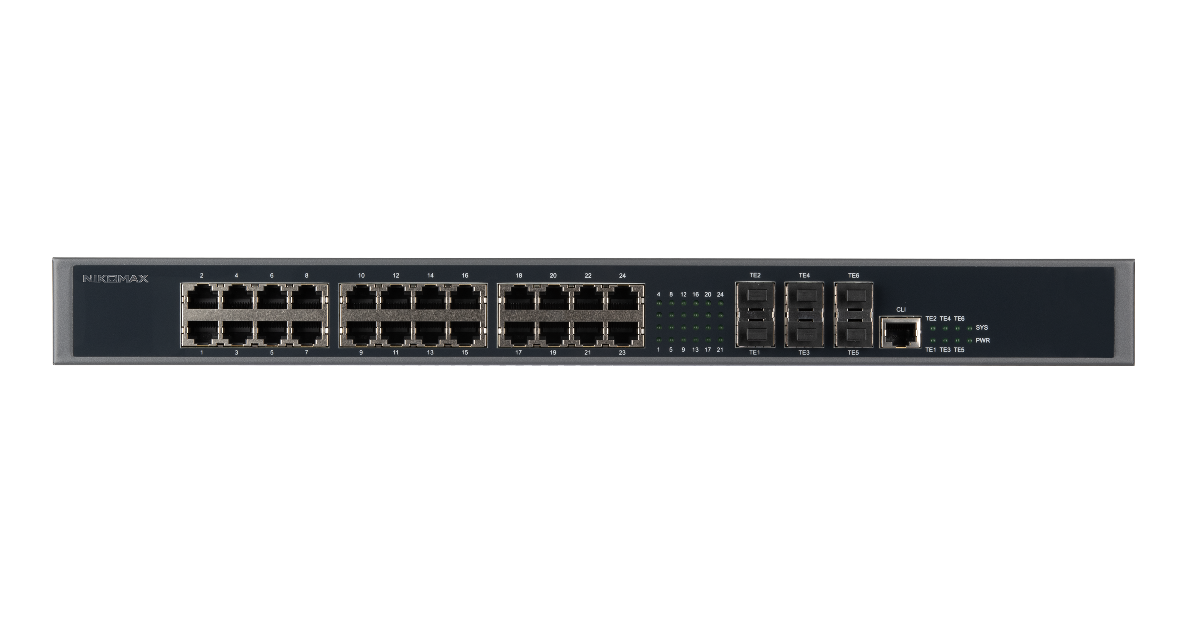 Управляемый коммутатор L3 NIKOMAX, Stack, 24*1/2.5 Гбит/с BaseT, 6*1/10Гбит/с SFP+, 1*блок питания — фото