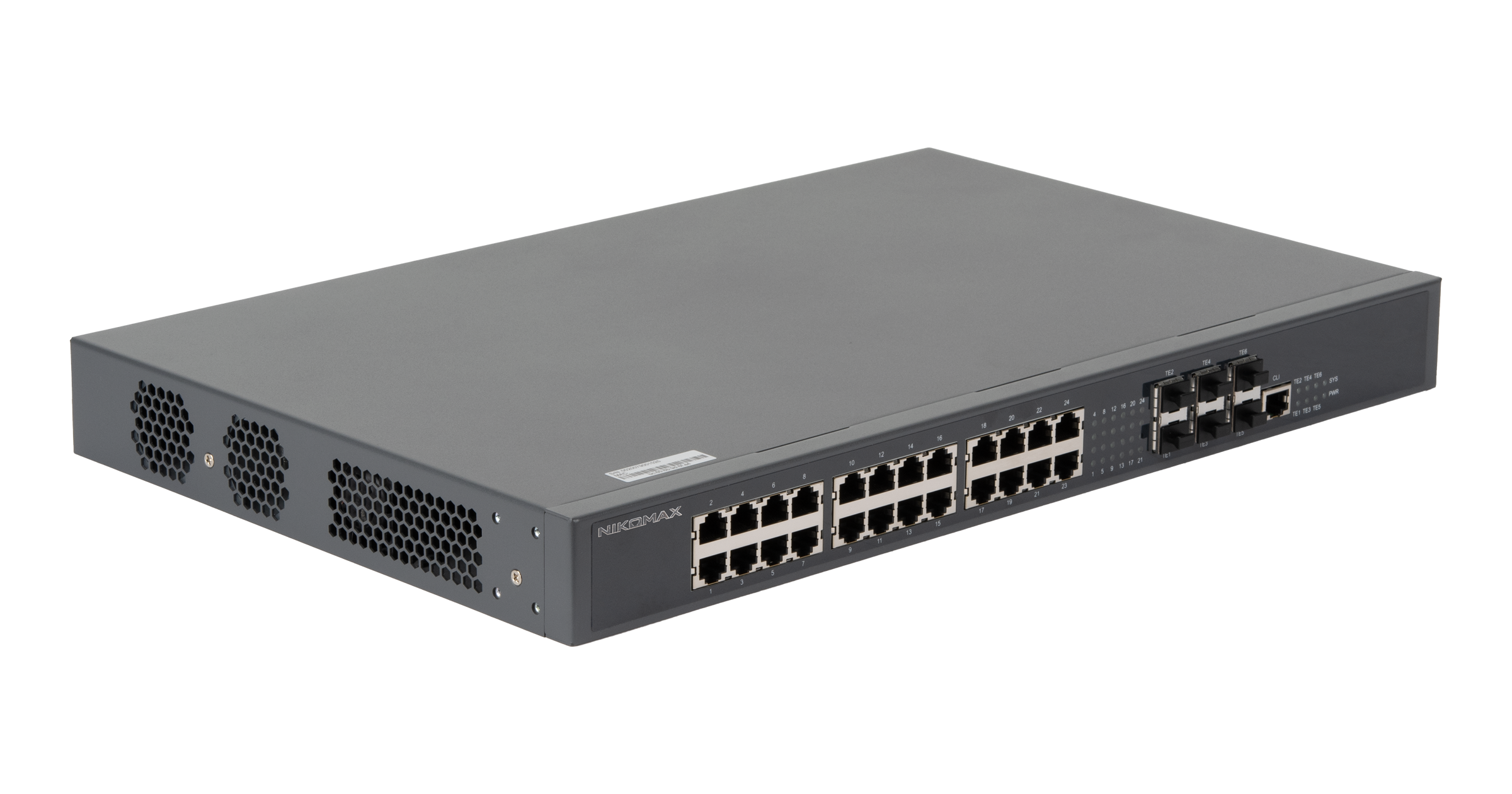 Управляемый коммутатор L3 NIKOMAX, Stack, 24*1/2.5 Гбит/с BaseT, 6*1/10Гбит/с SFP+, 1*блок питания — фото
