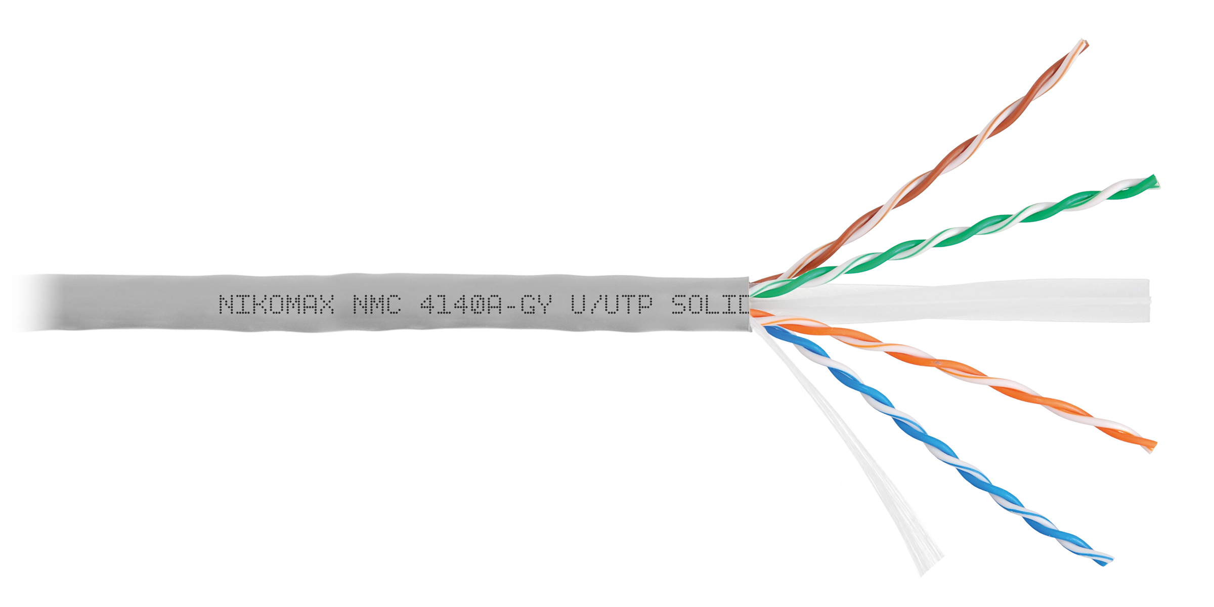 Кабель NIKOMAX U/UTP 4 пары, Кат.6 (Класс E), тест по ISO/IEC, 250МГц, одножильный, BC (чистая медь), 23AWG (0,55мм), поливинилхлорид, внутренний, серый, 305м - гарантия: 5 лет / 15 лет системная