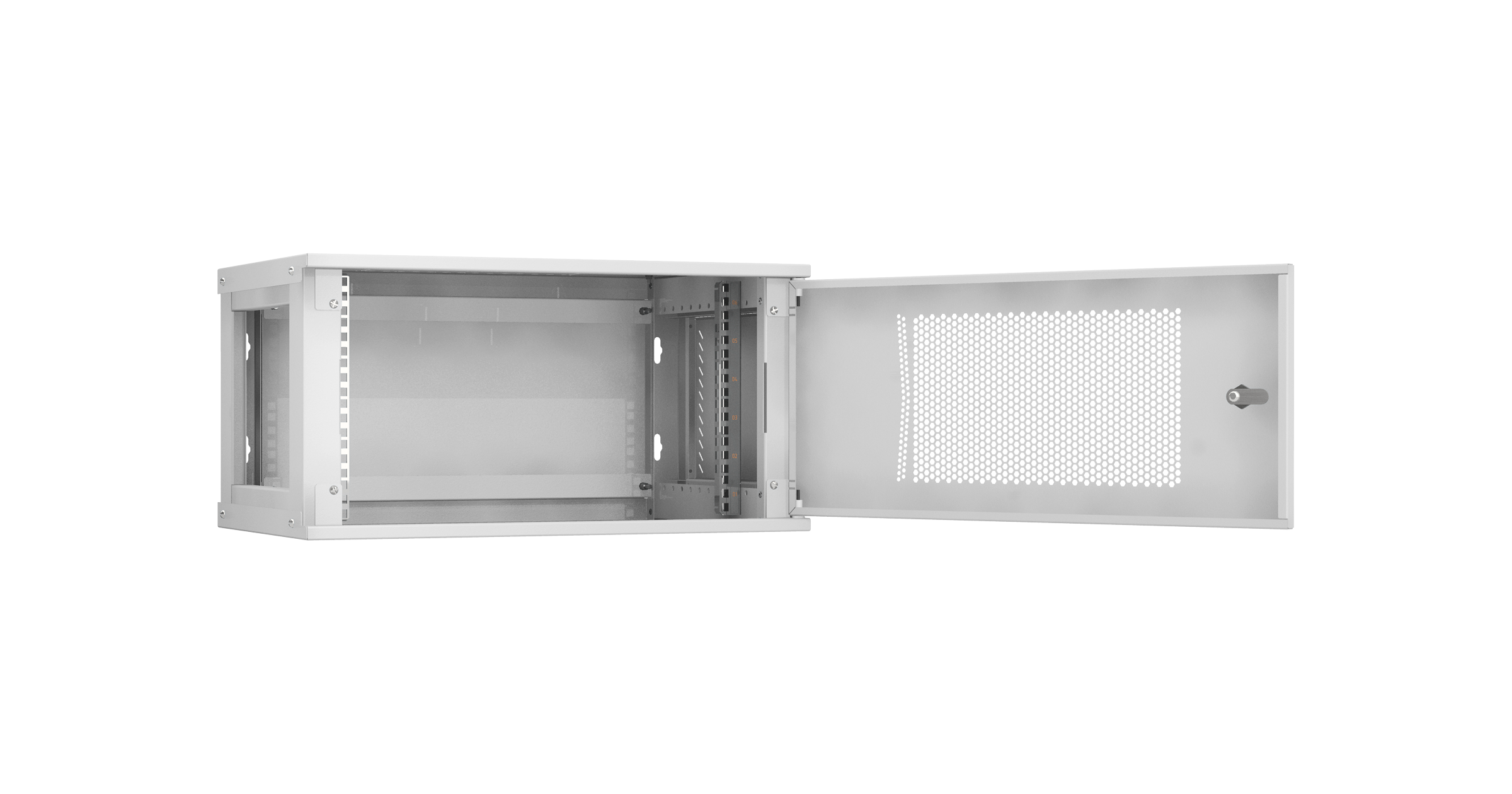 Настенный разборный шкаф NIKOMAX Essential Line 19", 6U, перфорированная дверь, Ш600хВ303хГ350мм, 1 пара монтажных направляющих, серый — фото