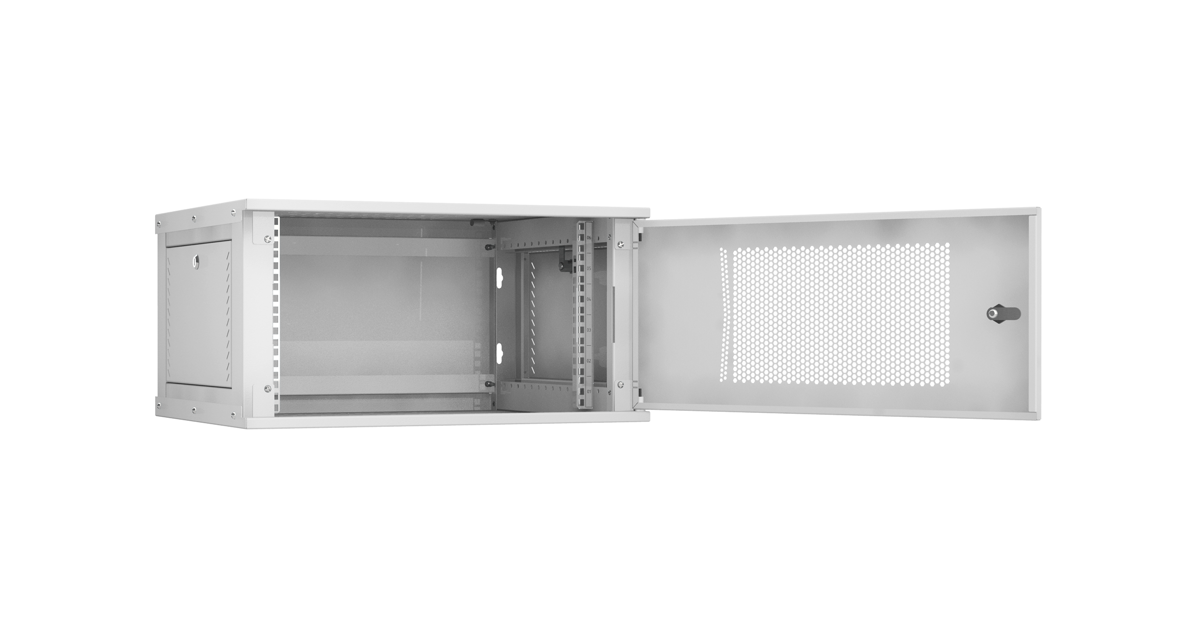 Настенный разборный шкаф NIKOMAX Essential Line 19", 6U, перфорированная дверь, Ш600хВ303хГ450мм, 1 пара монтажных направляющих, серый — фото
