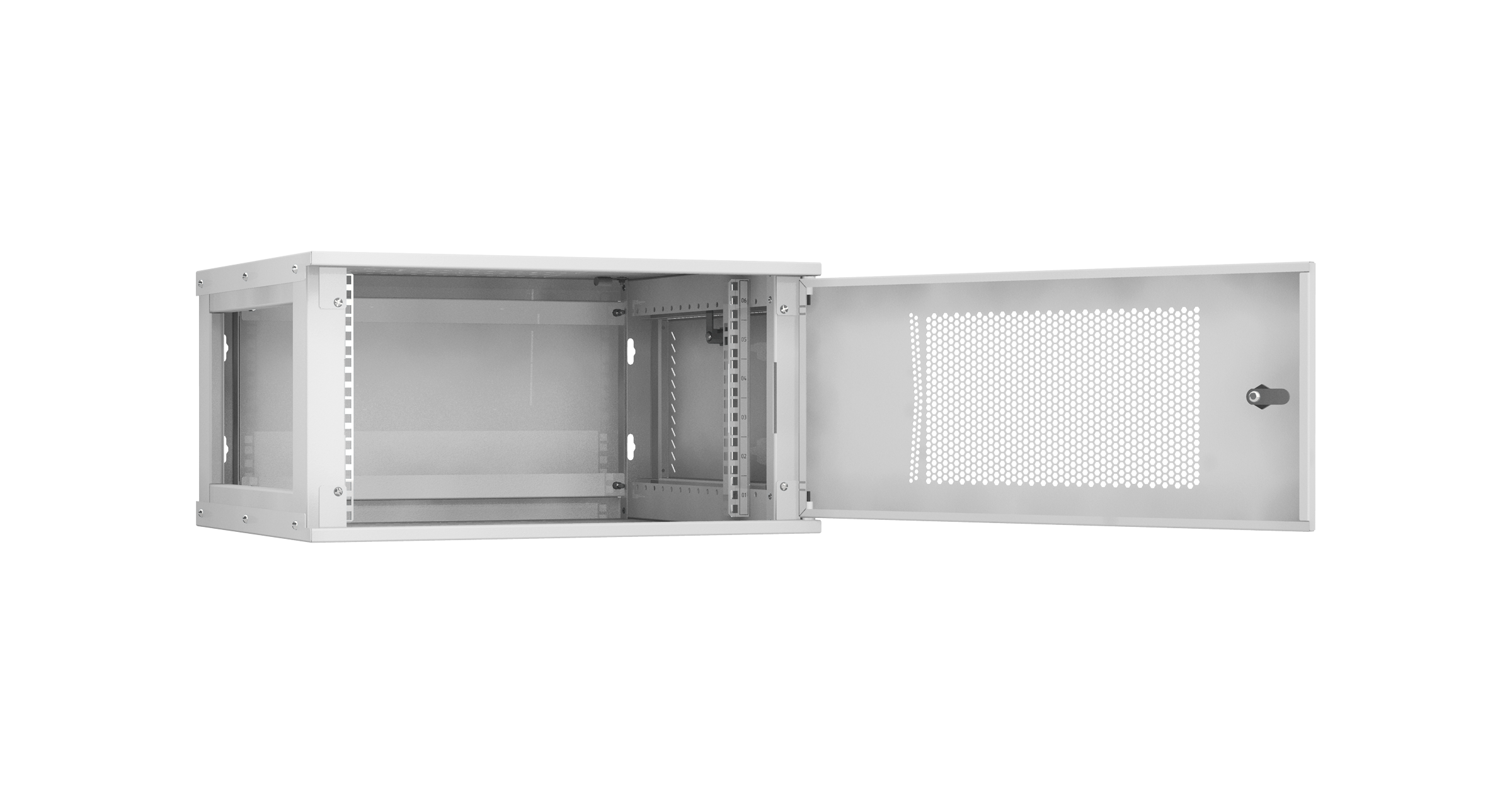 Настенный разборный шкаф NIKOMAX Essential Line 19", 6U, перфорированная дверь, Ш600хВ303хГ450мм, 1 пара монтажных направляющих, серый — фото
