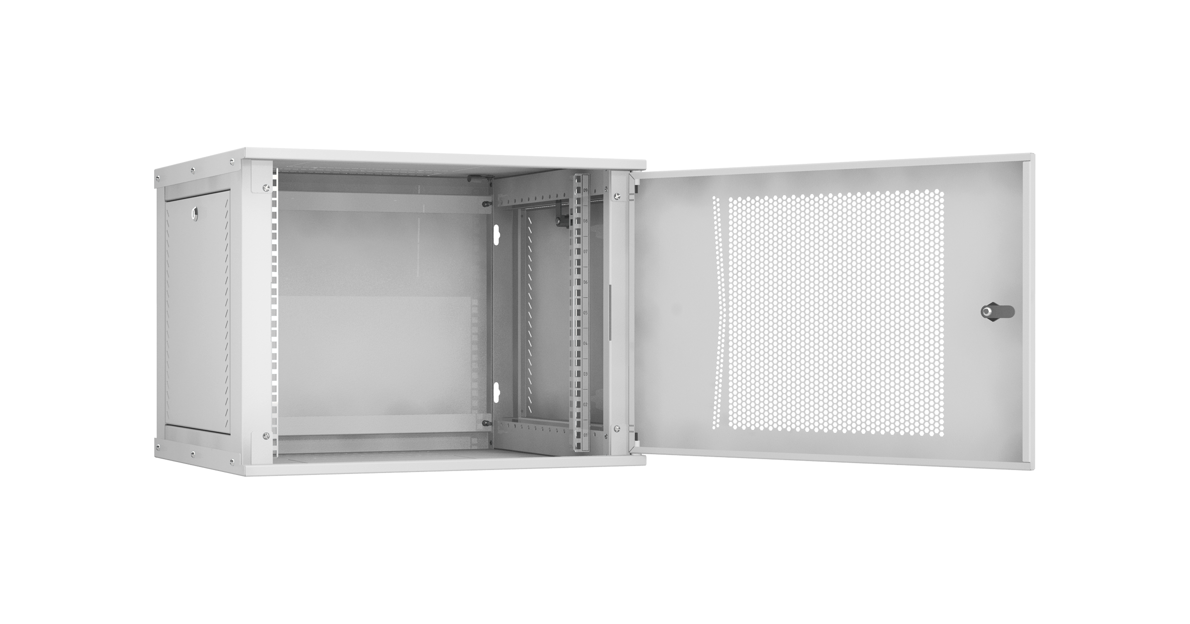Настенный разборный шкаф NIKOMAX Essential Line 19", 9U, перфорированная дверь, Ш600хВ436хГ450мм, 1 пара монтажных направляющих, серый — фото