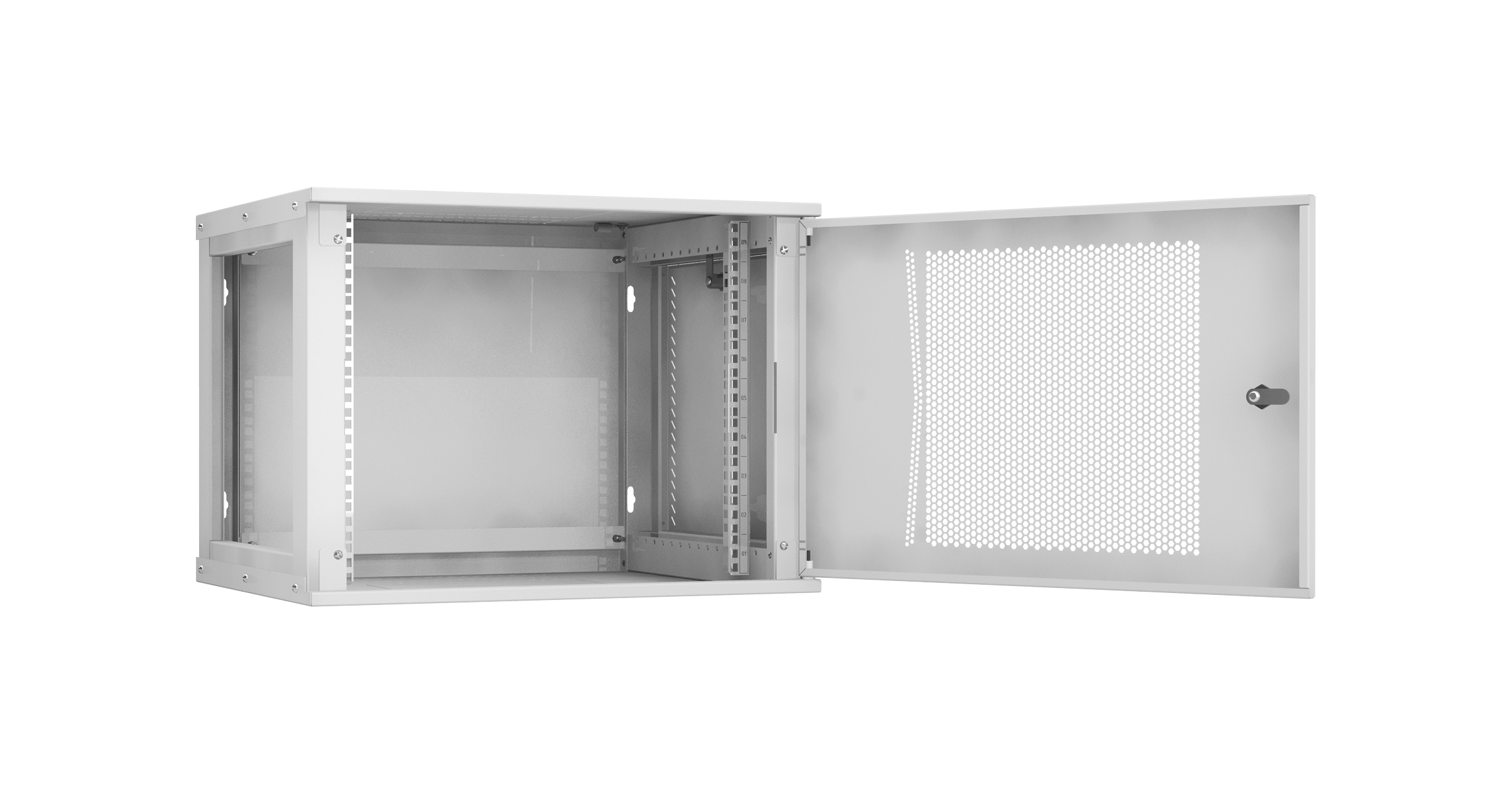 Настенный разборный шкаф NIKOMAX Essential Line 19", 9U, перфорированная дверь, Ш600хВ436хГ450мм, 1 пара монтажных направляющих, серый — фото