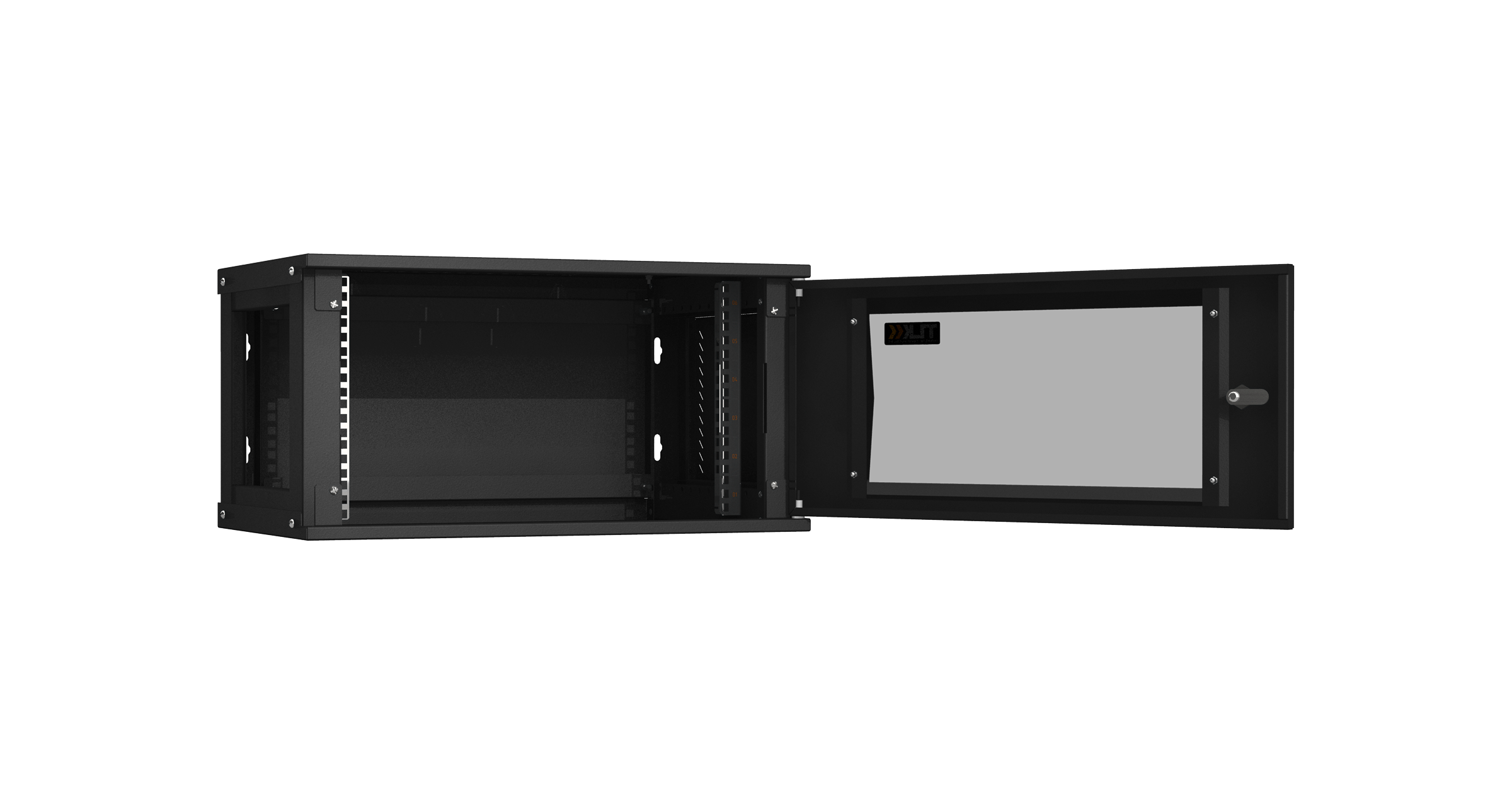 Настенный разборный шкаф NIKOMAX Essential Line 19", 6U, стеклянная дверь, Ш600хВ303хГ350мм, 1 пара монтажных направляющих, черный — фото