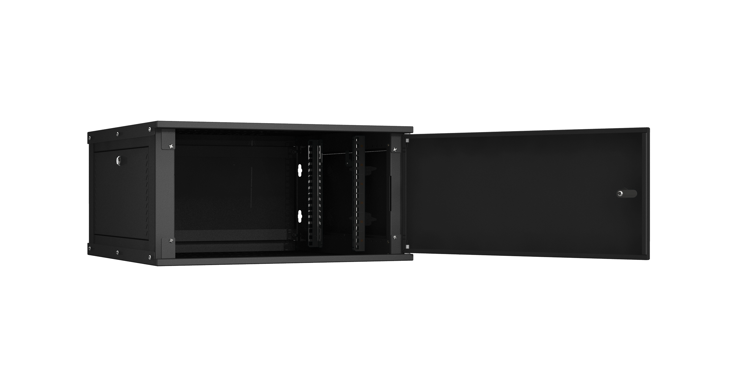 Настенный разборный шкаф NIKOMAX Essential Line 19", 6U, цельнометаллическая дверь, Ш600хВ303хГ600мм, 2 пары монтажных направляющих, черный — фото