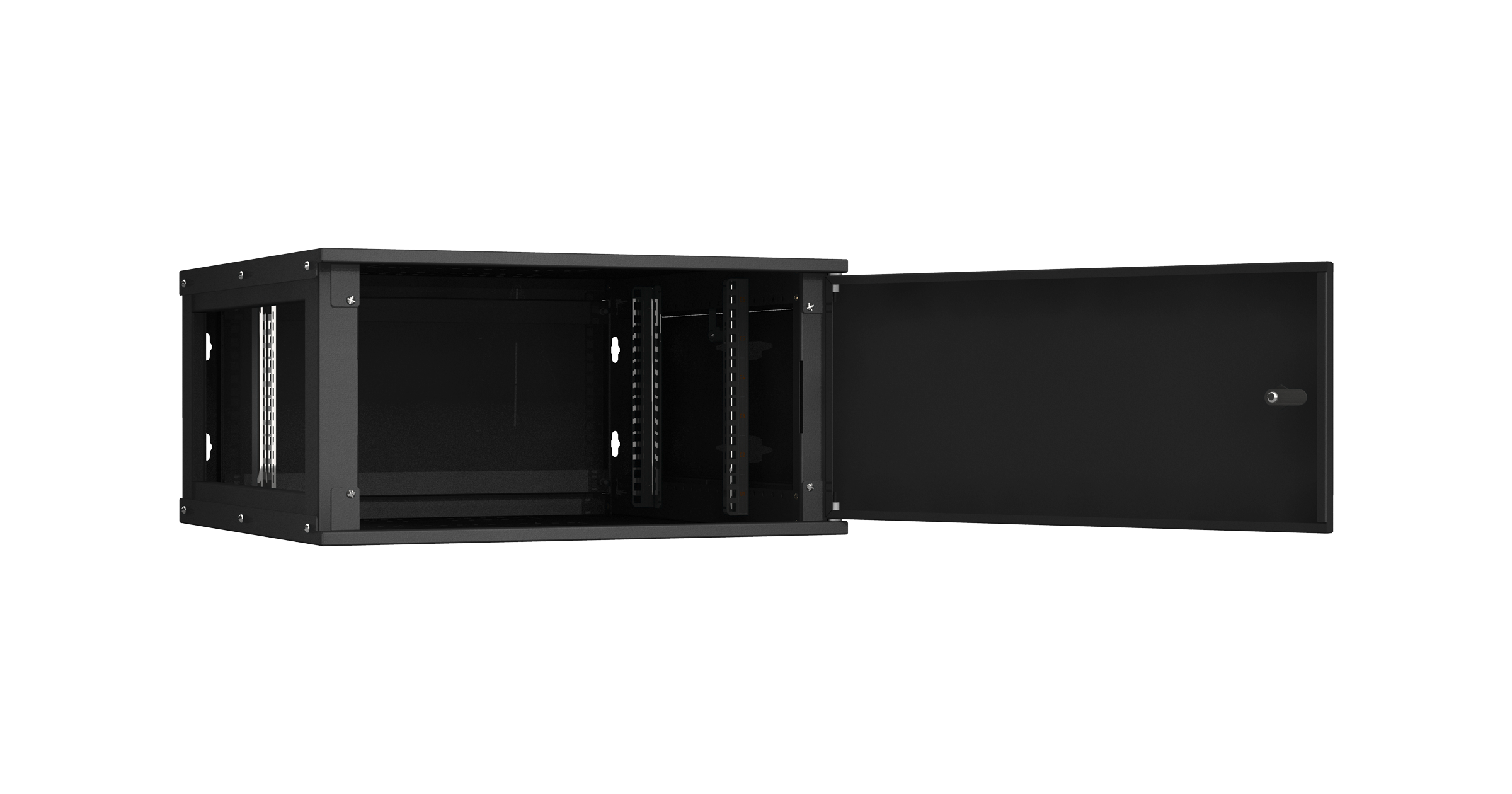 Настенный разборный шкаф NIKOMAX Essential Line 19", 6U, цельнометаллическая дверь, Ш600хВ303хГ600мм, 2 пары монтажных направляющих, черный — фото
