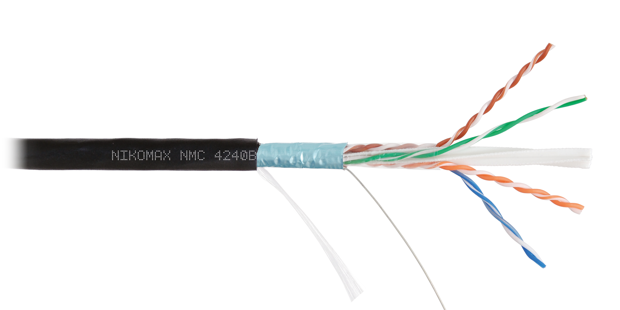 Кабель NIKOMAX F/UTP 4 пары, Кат.6 (Класс E), тест по ISO/IEC, 250МГц, одножильный, BC (чистая медь), 23AWG (0,55мм), полиэтилен, внешний, черный, 305м - гарантия: 3 года