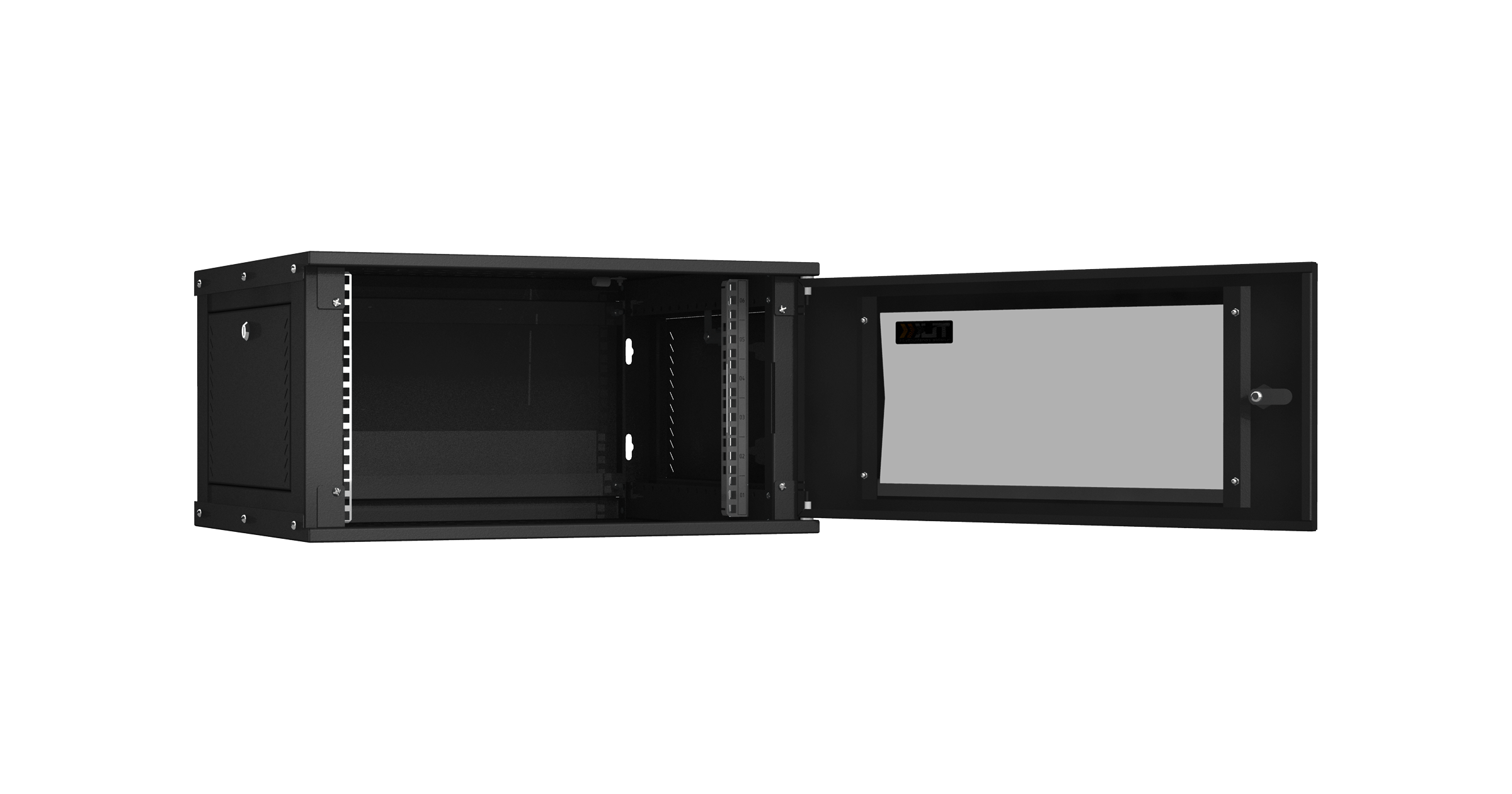 Настенный разборный шкаф NIKOMAX Essential Line 19", 6U, стеклянная дверь, Ш600хВ303хГ450мм, 1 пара монтажных направляющих, черный — фото