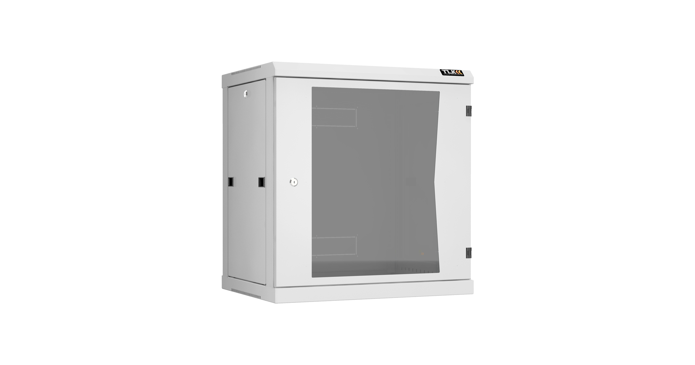 Настенный разборный шкаф NIKOMAX 19", 12U, стеклянная дверь, Ш600хВ636хГ450мм, 2 пары монтажных направляющих, серый — фото