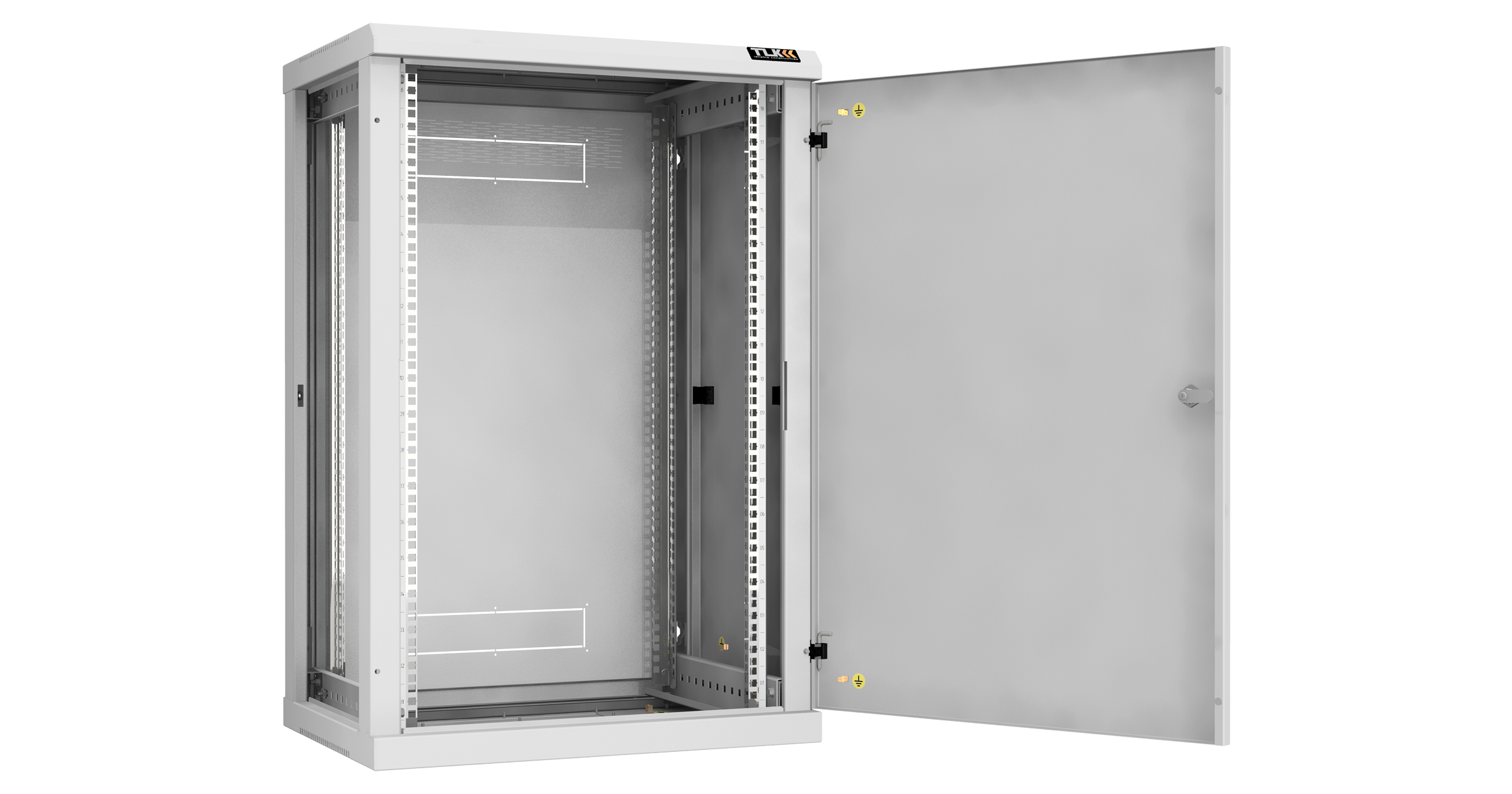 Настенный разборный шкаф NIKOMAX 19", 18U, металлическая дверь, Ш600хВ904хГ450мм, 2 пары монтажных направляющих, серый — фото