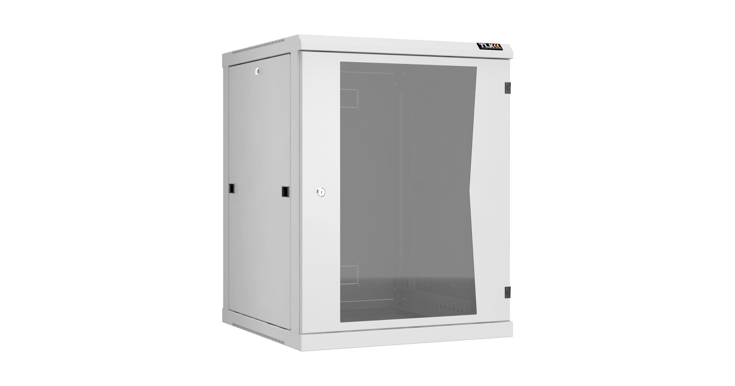 Настенный разборный шкаф NIKOMAX 19", 15U, стеклянная дверь, Ш600хВ770хГ600мм, 2 пары монтажных направляющих, серый — фото