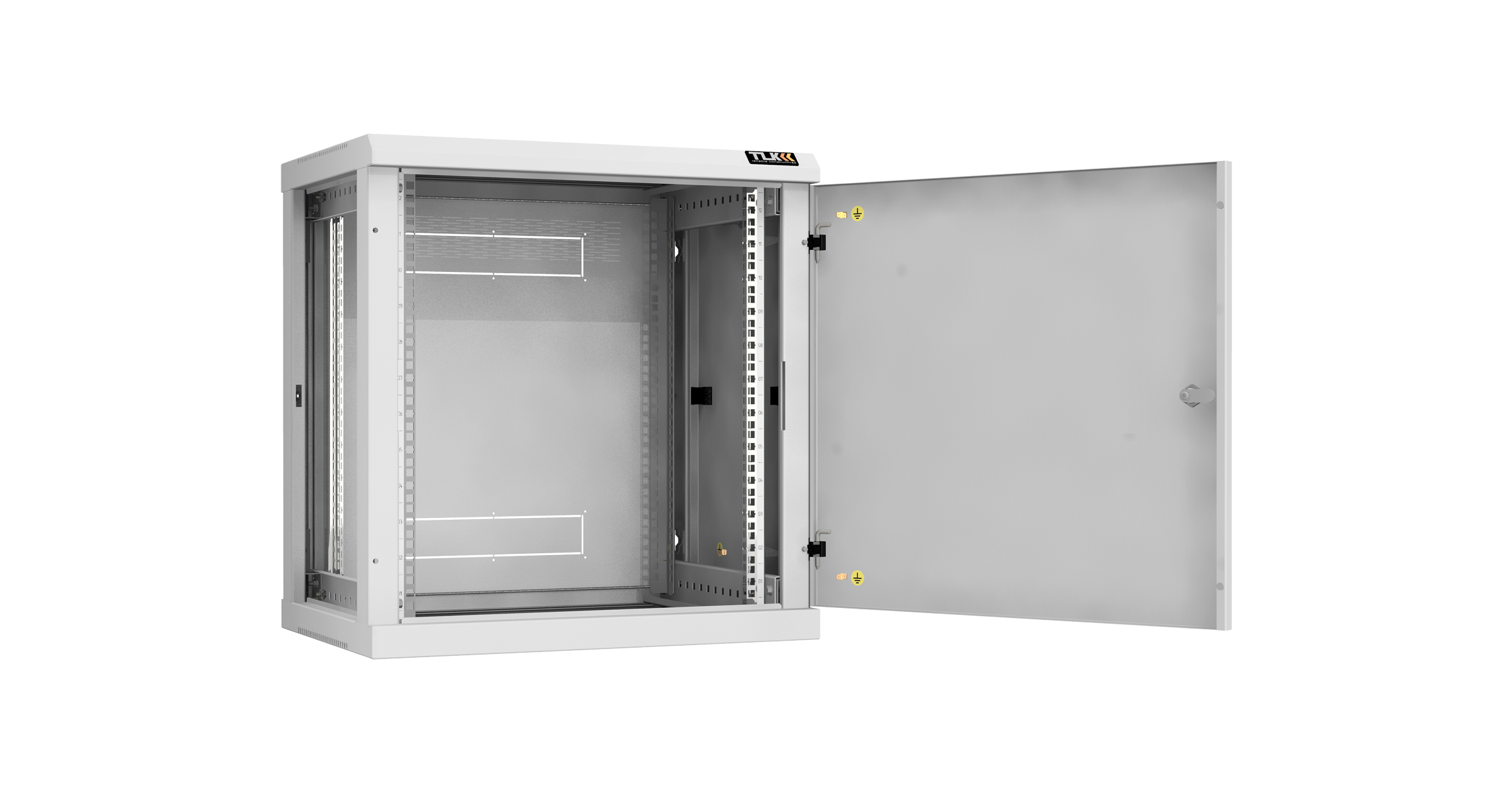 Настенный разборный шкаф NIKOMAX 19", 12U, металлическая дверь, Ш600хВ636хГ450мм, 2 пары монтажных направляющих, серый — фото