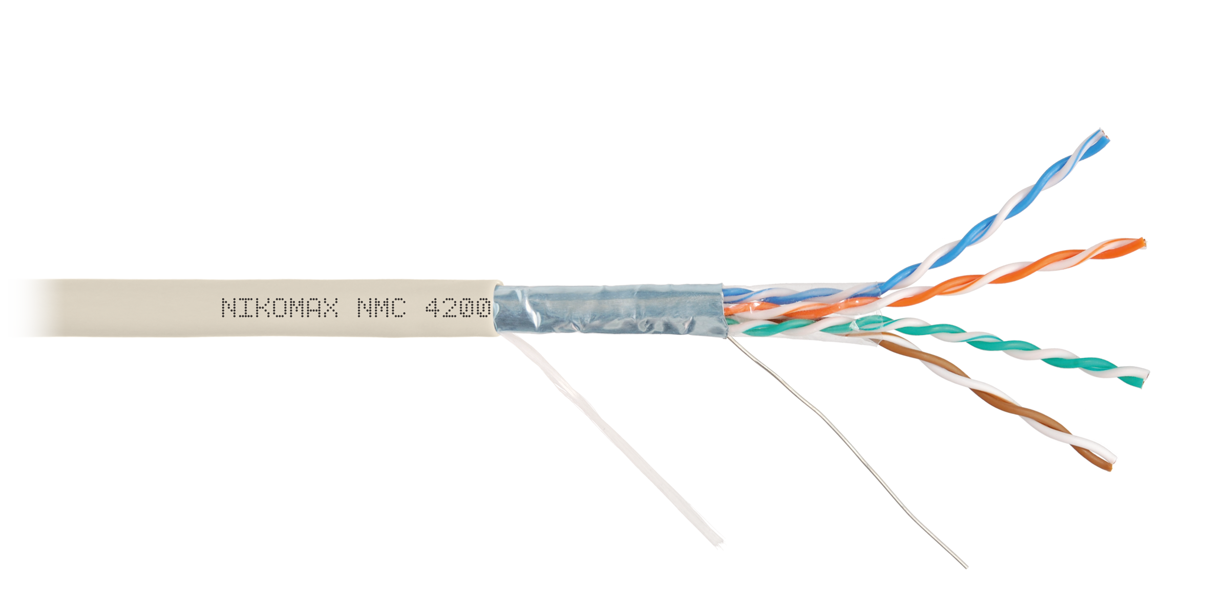 Кабель NIKOMAX F/UTP 4 пары, Кат.5e (Класс D), тест по ISO/IEC, 100МГц, одножильный, BC (чистая медь), 24AWG (0,51мм), полимерный материал нг(А)-LSLTx, внутренний, светло-серый, 305м - гарантия: 5 лет / 15 лет системная