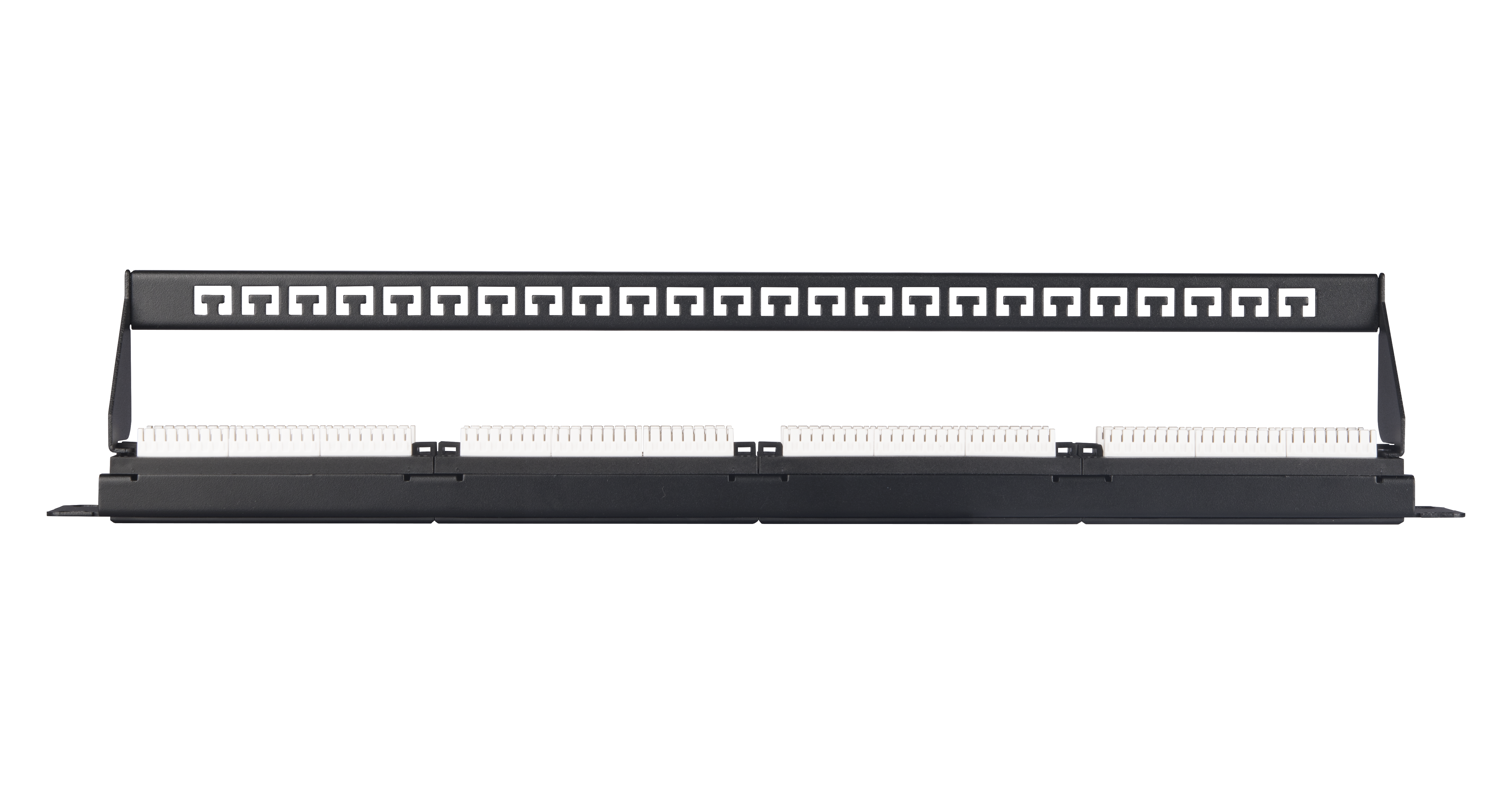 Коммутационная панель NIKOMAX Essential Line 19", 1U, 24 порта, Кат.6 (Класс E), 250МГц, RJ45/8P8C, 110/KRONE, T568A/B, неэкранированная, с органайзером, черная - гарантия: 1 год — фото