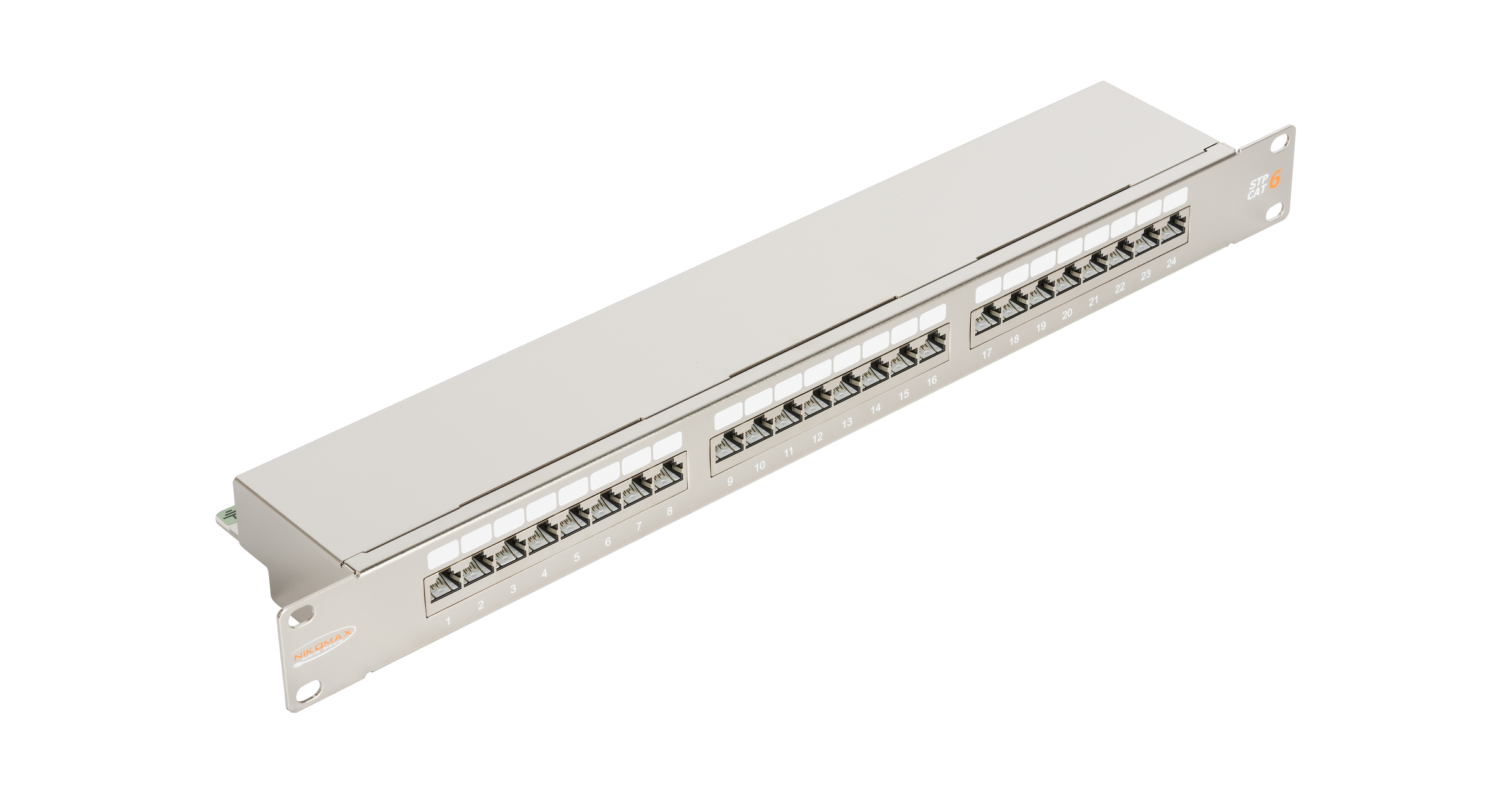Коммутационная панель NIKOMAX 19", 1U, 24 порта, Кат.6 (Класс E), 250МГц, RJ45/8P8C, 110/KRONE, T568A/B, полный экран, с органайзером, металлик - гарантия: 5 лет расширенная / 25 лет системная — фото