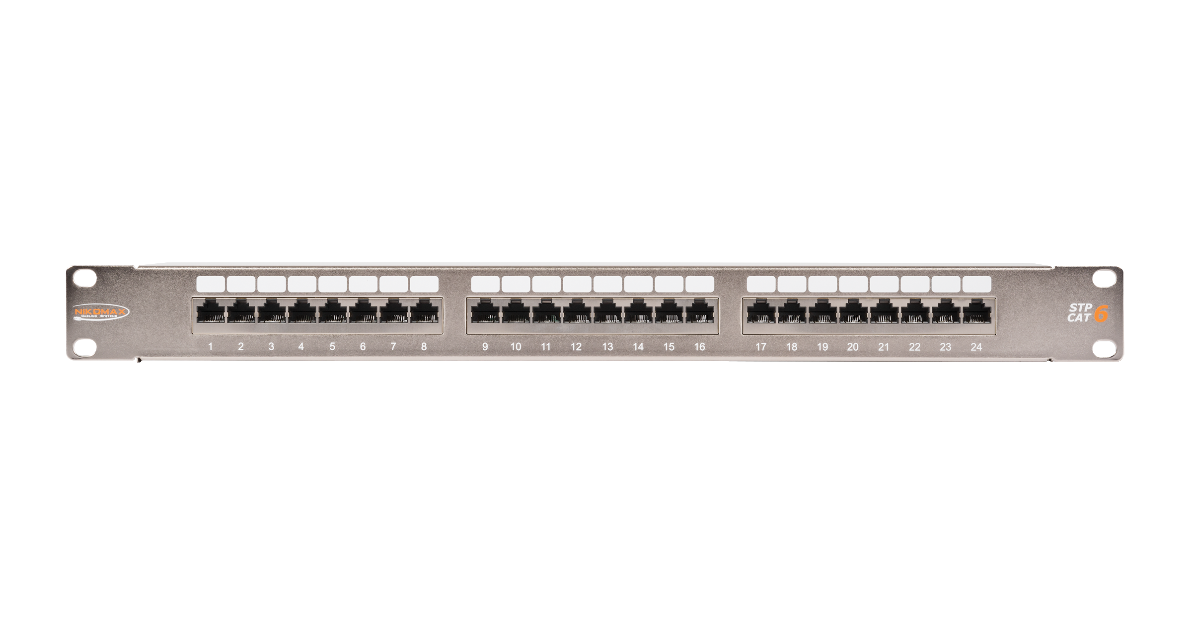 Коммутационная панель NIKOMAX 19", 1U, 24 порта, Кат.6 (Класс E), 250МГц, RJ45/8P8C, 110/KRONE, T568A/B, полный экран, с органайзером, металлик - гарантия: 5 лет расширенная / 25 лет системная — фото