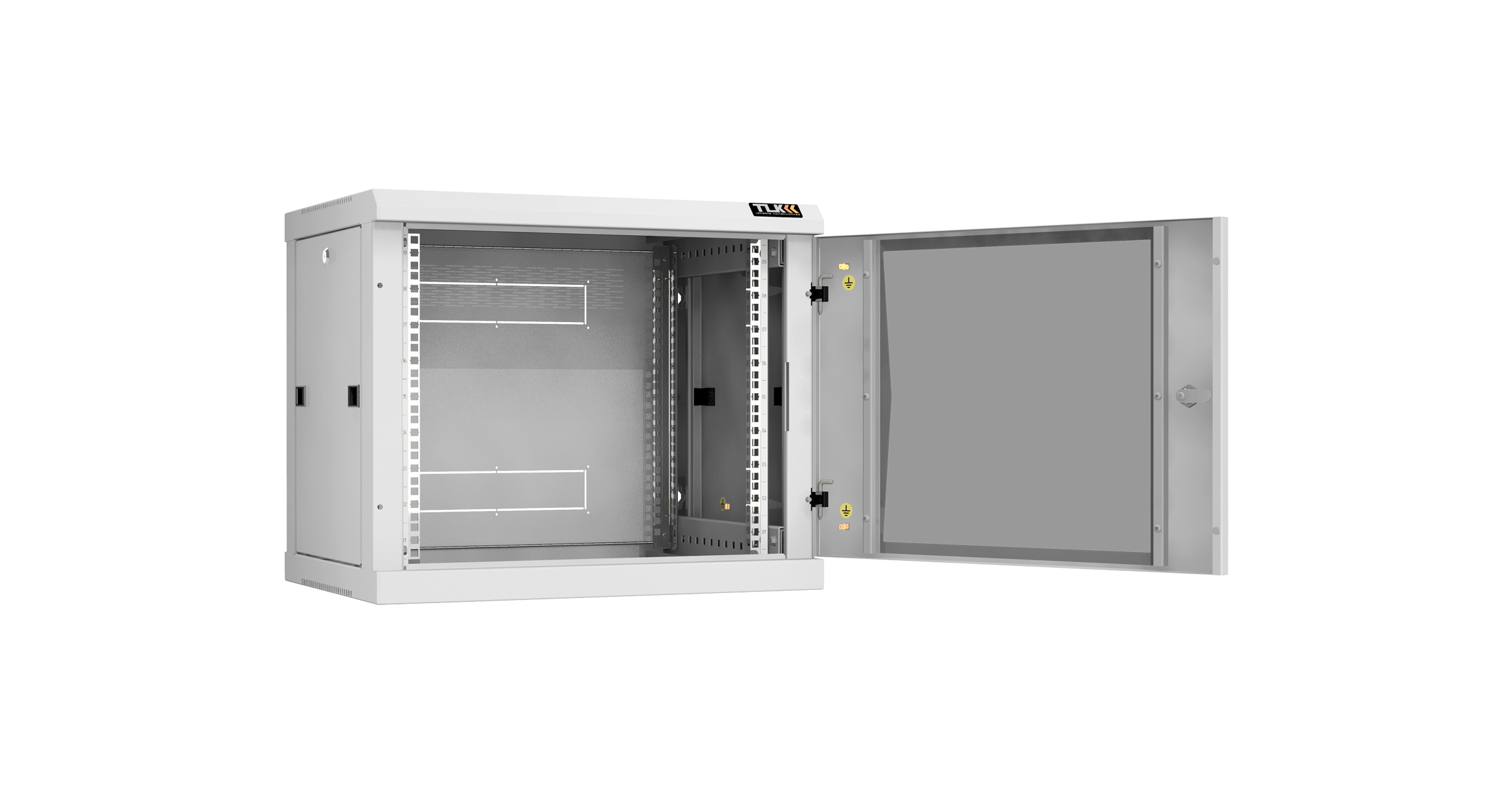 Настенный разборный шкаф NIKOMAX 19", 9U, стеклянная дверь, Ш600хВ503хГ450мм, 2 пары монтажных направляющих, серый — фото