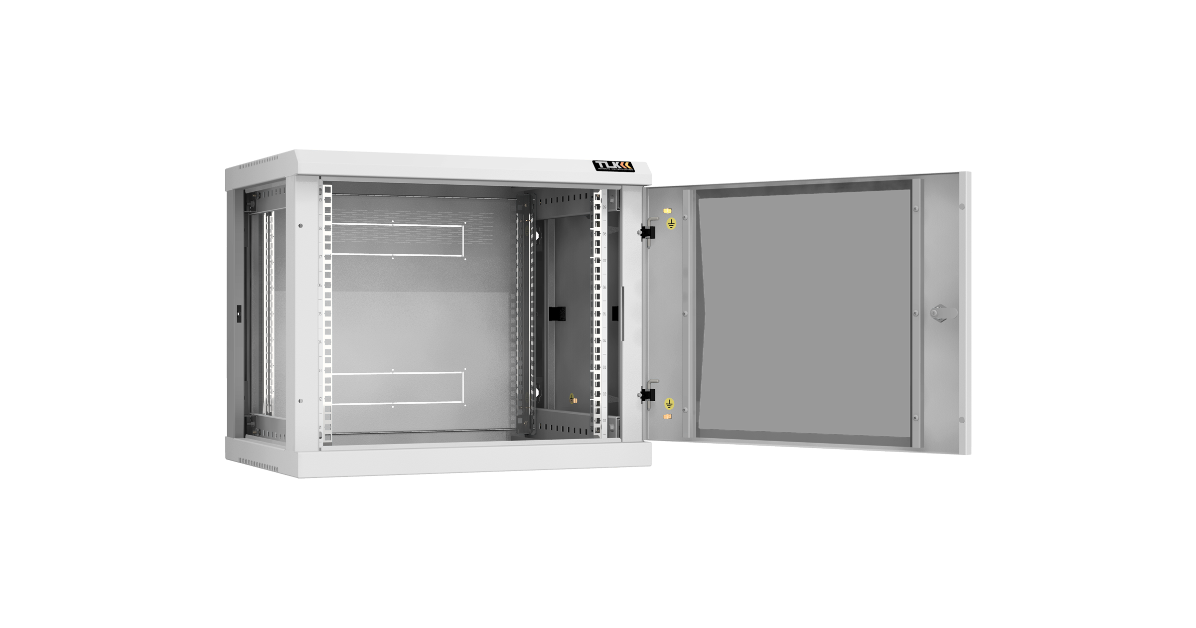 Настенный разборный шкаф NIKOMAX 19", 9U, стеклянная дверь, Ш600хВ503хГ450мм, 2 пары монтажных направляющих, серый — фото