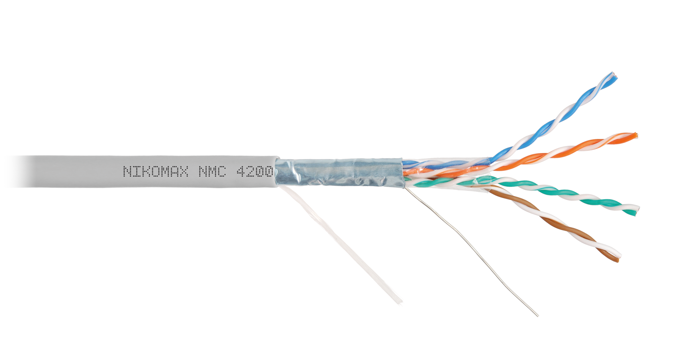 Кабель NIKOMAX F/UTP 4 пары, Кат.5e (Класс D), тест по ISO/IEC, 100МГц, одножильный, BC (чистая медь), 24AWG (0,51мм), поливинилхлорид, внутренний, серый, 305м - гарантия: 5 лет / 15 лет системная