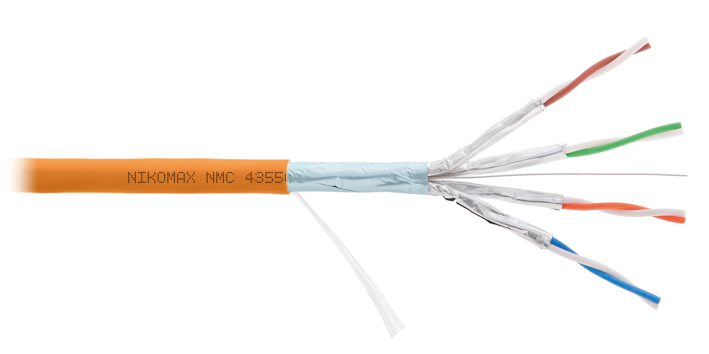 Кабель NIKOMAX F/FTP 4 пары, Кат.6a (Класс Eа), тест по ISO/IEC, 500МГц, одножильный, BC (чистая медь), 23AWG (0,56мм), полимерный материал нг(А)-HF, внутренний, оранжевый, 500м - гарантия: 5 лет / 15 лет системная