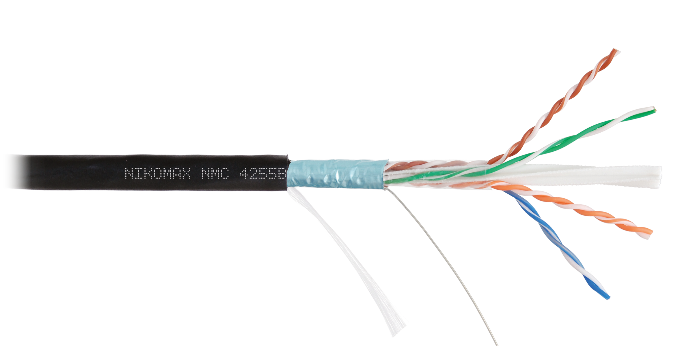 Кабель NIKOMAX F/UTP 4 пары, Кат.6a (Класс Ea), тест по ISO/IEC, 500МГц, одножильный, BC (чистая медь), 23AWG (0,57мм), полиэтилен, внешний, черный, 500м - гарантия: 3 года