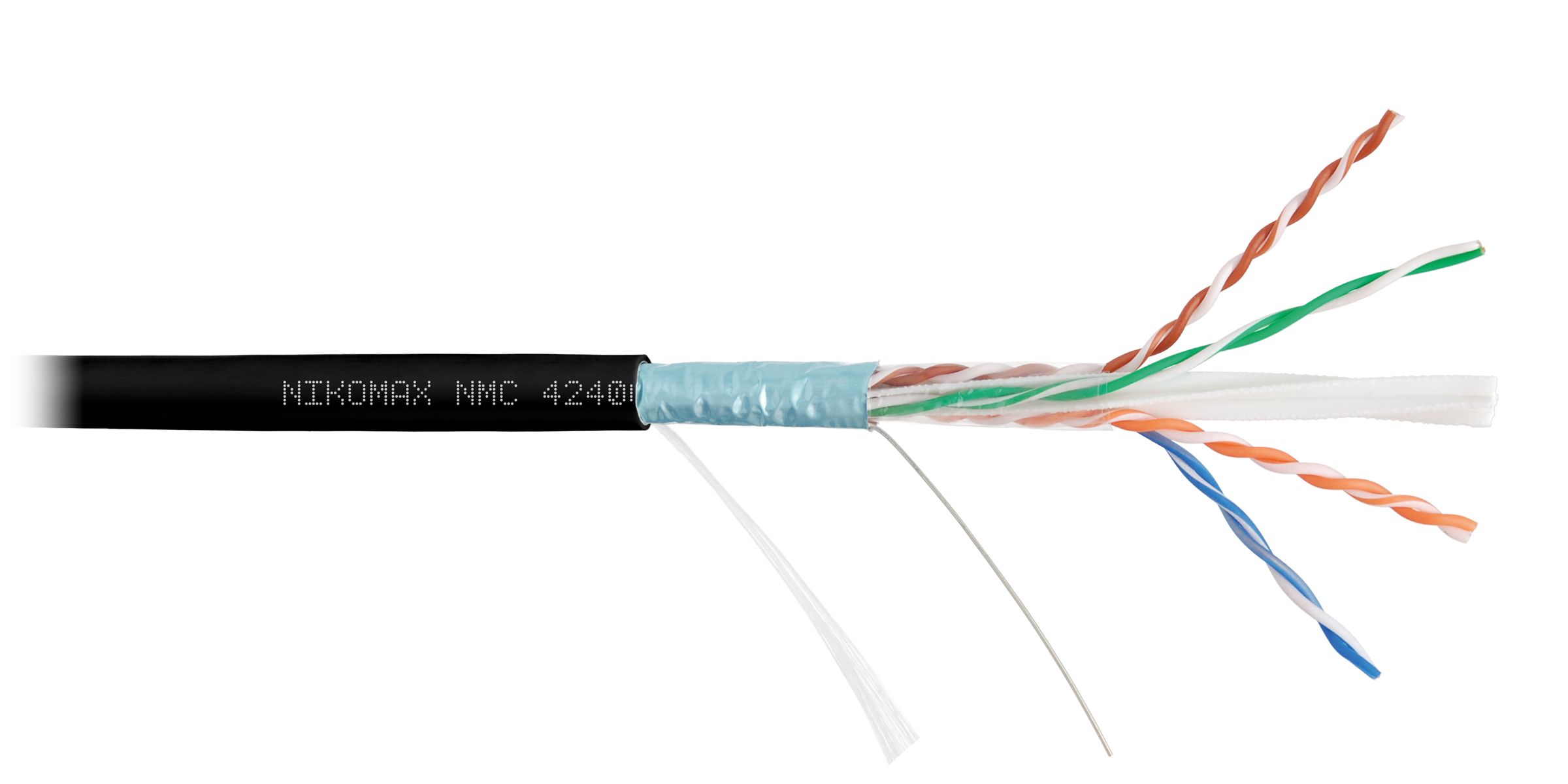 Кабель NIKOMAX F/UTP 4 пары, Кат.6 (Класс E), тест по ISO/IEC, 250МГц, одножильный, BC (чистая медь), 23AWG (0,55мм), полимерный материал нг(А)-HF, внутренний/внешний, черный, 305м - гарантия: 5 лет / 15 лет системная