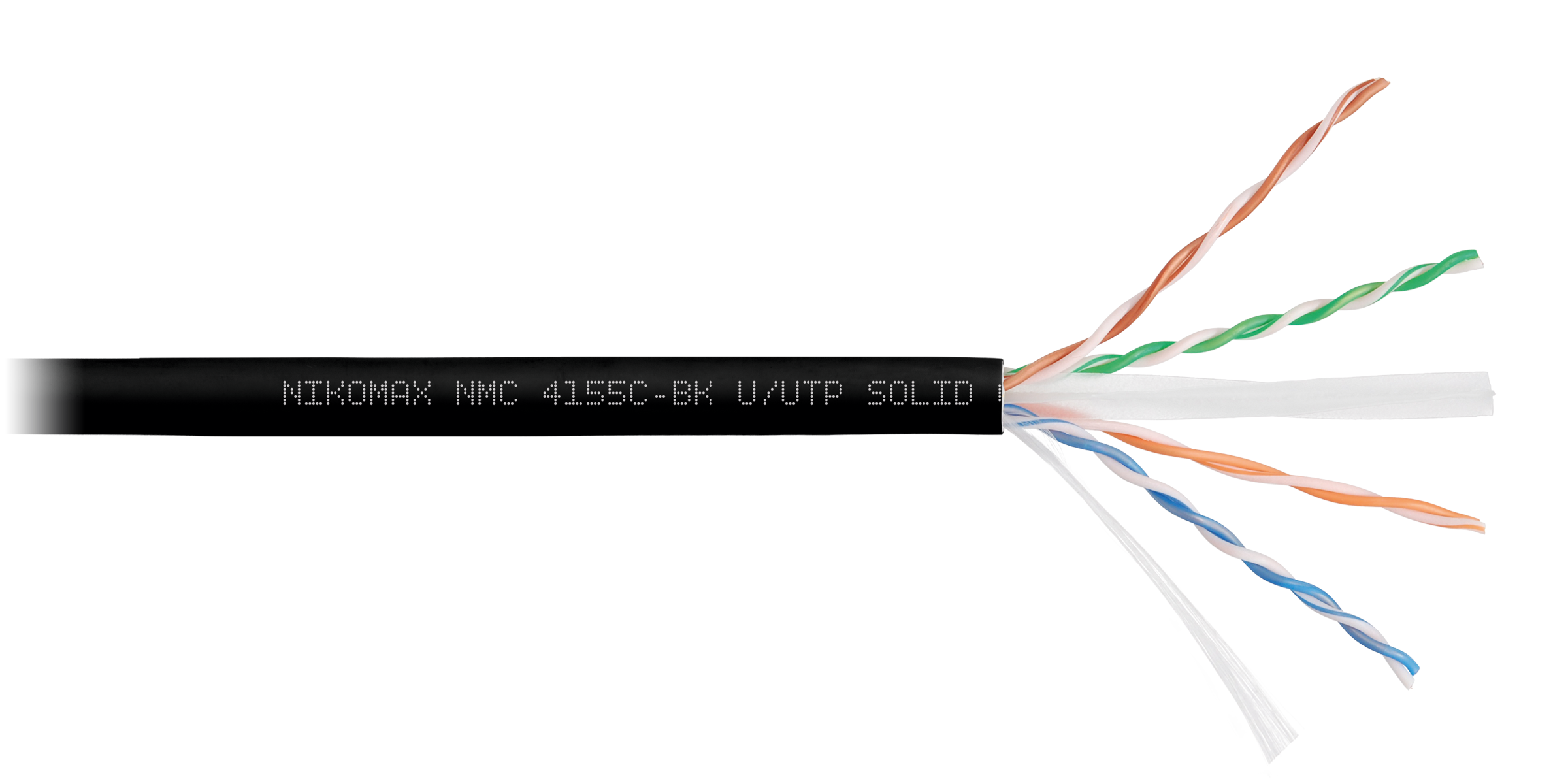 Кабель NIKOMAX U/UTP 4 пары, Кат.6a (Класс Ea), тест по ISO/IEC, 500МГц, одножильный, BC (чистая медь), 23AWG (0,57мм), полимерный материал нг(А)-HF, внутренний/внешний, черный, 500м - гарантия: 5 лет / 15 лет системная
