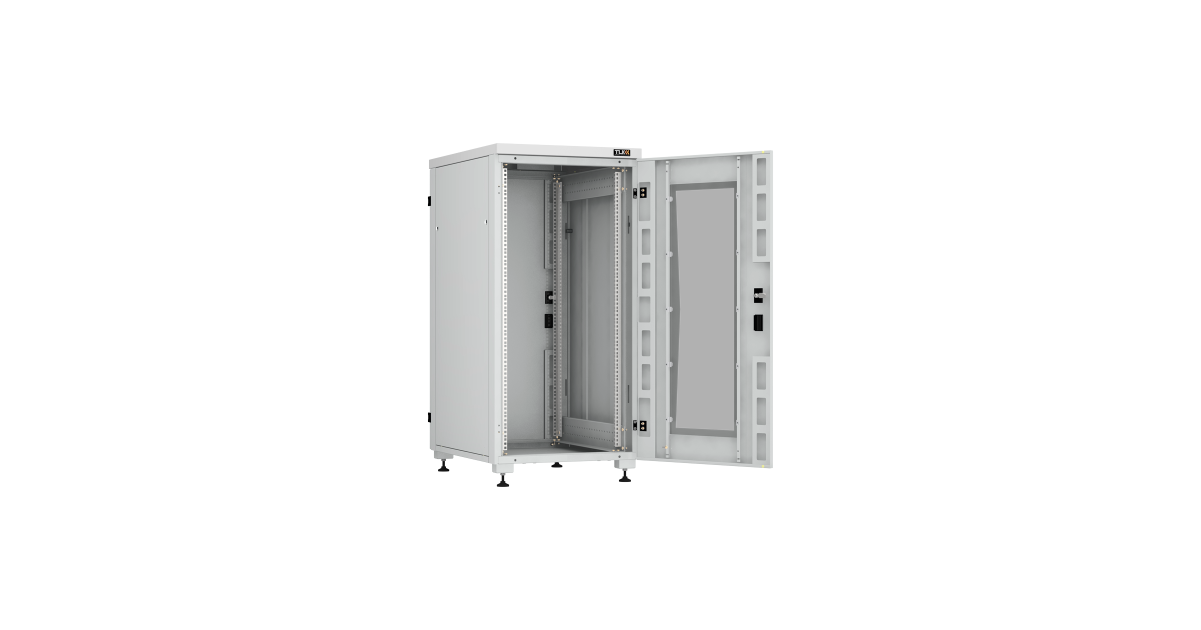 Напольный шкаф NIKOMAX Essential Line серии TFI-R 19", 24U, стеклянная дверь, цельнометаллические стенки и задняя дверь, Ш600хВ1241хГ800мм, в разобранном виде, серый RAL7035 — фото