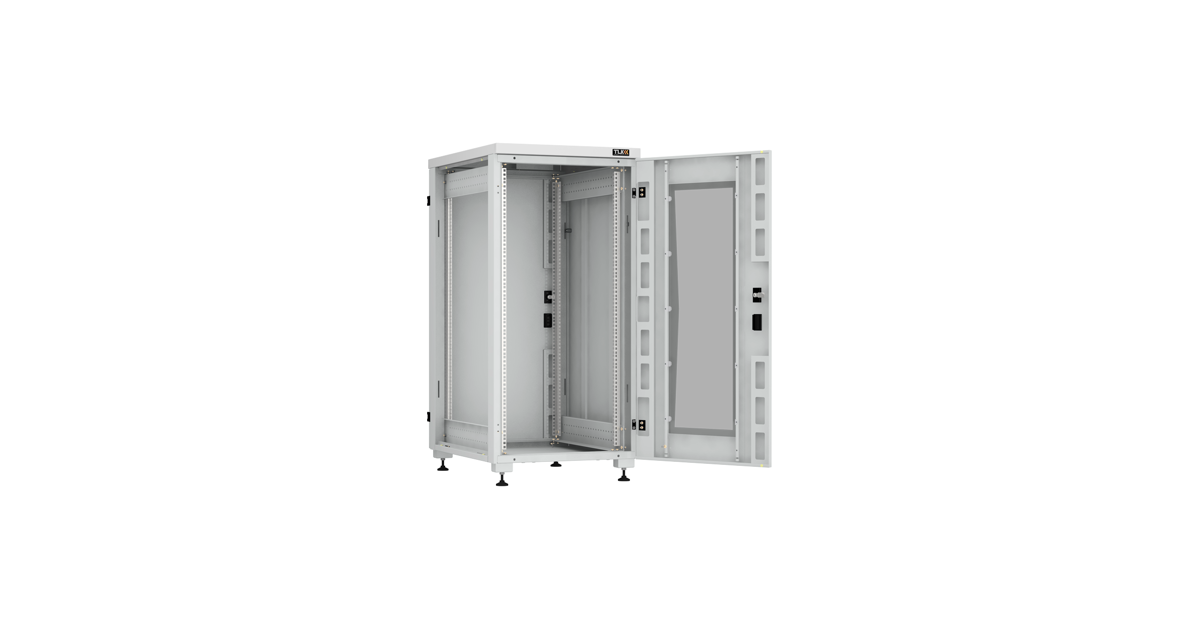 Напольный шкаф NIKOMAX Essential Line серии TFI-R 19", 24U, стеклянная дверь, цельнометаллические стенки и задняя дверь, Ш600хВ1241хГ800мм, в разобранном виде, серый RAL7035 — фото