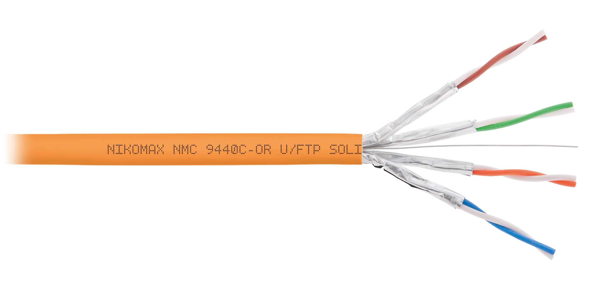 Кабель NIKOMAX U/FTP 4 пары, Кат.6 (Класс E), тест по ISO/IEC, 250МГц, одножильный, BC (чистая медь), 23AWG (0,57мм), полимерный материал нг(А)-HF, внутренний, оранжевый, 305м - гарантия: 15 лет / 25 лет системная