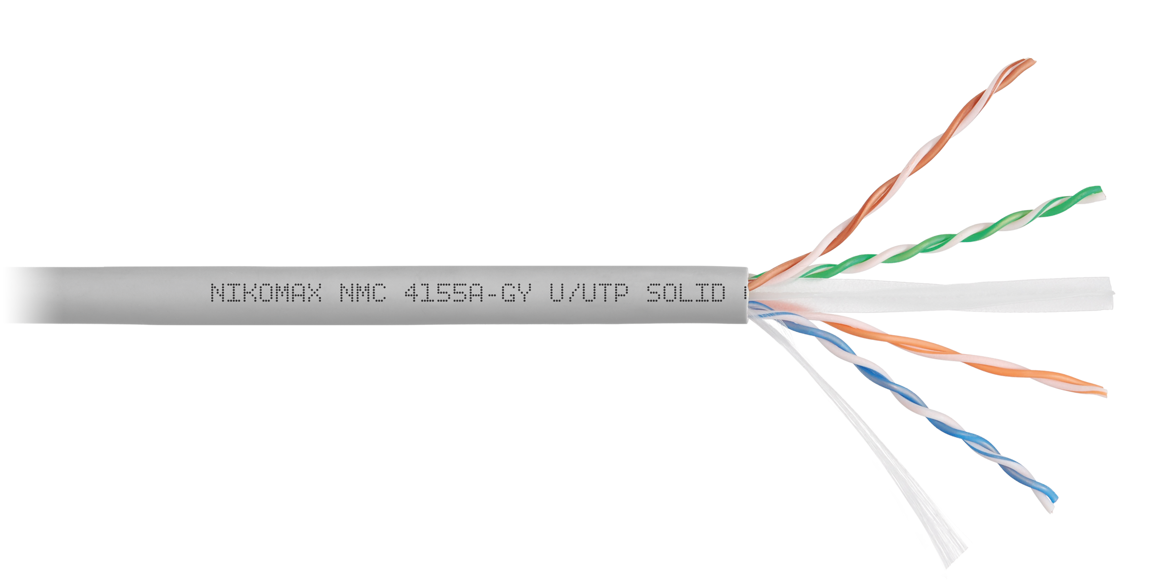 Кабель NIKOMAX U/UTP 4 пары, Кат.6a (Класс Eа), тест по ISO/IEC, 500МГц, одножильный, BC (чистая медь), 23AWG (0,57мм), поливинилхлорид, внутренний, серый, 500м - гарантия: 5 лет / 15 лет системная