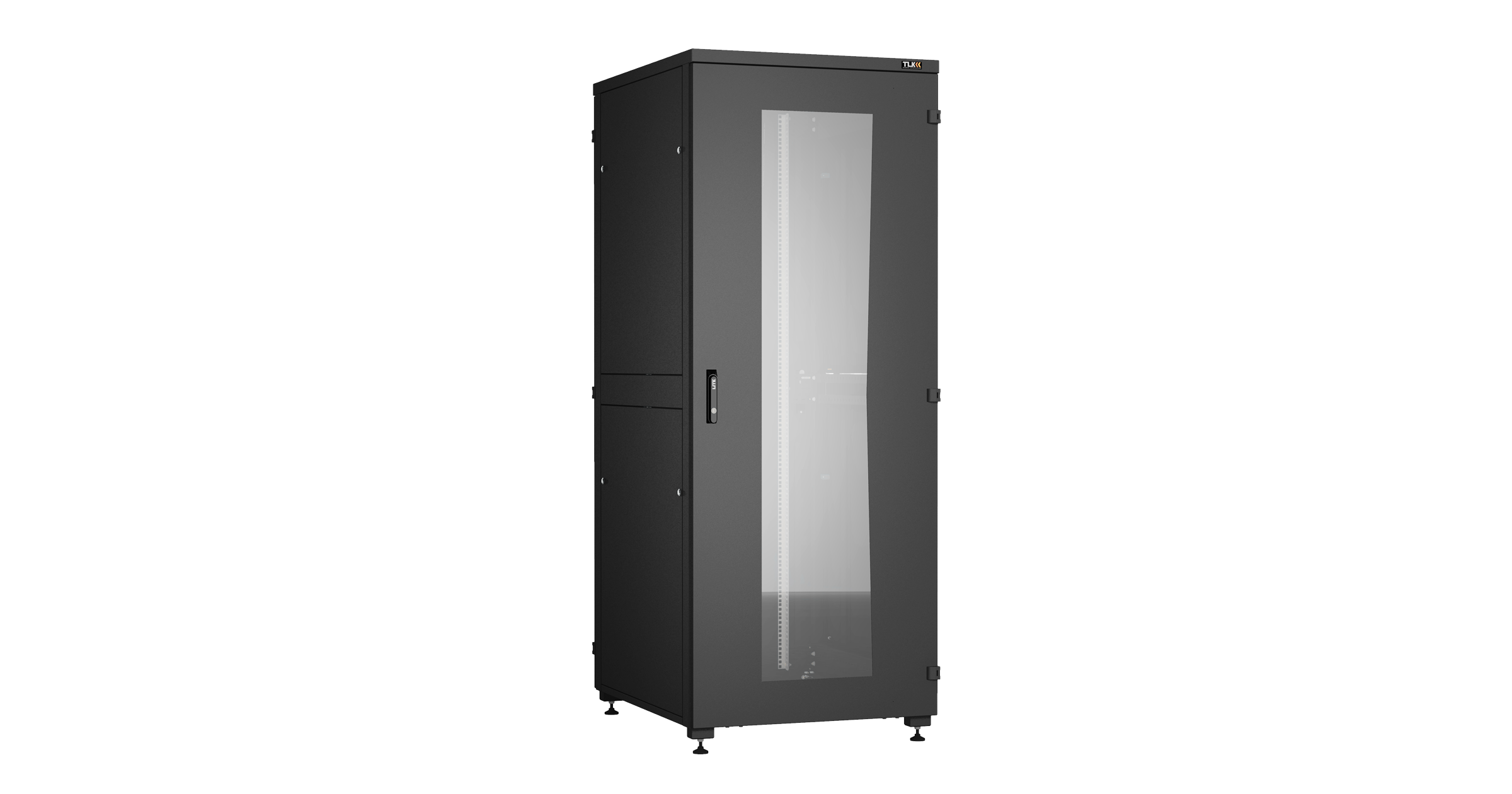 Напольный шкаф NIKOMAX Essential Line серии TFI-R 19", 42U, стеклянная дверь, цельнометаллические двухуровневые стенки и задняя дверь, Ш800хВ2042хГ1000мм, в разобранном виде, черный RAL9005 — фото