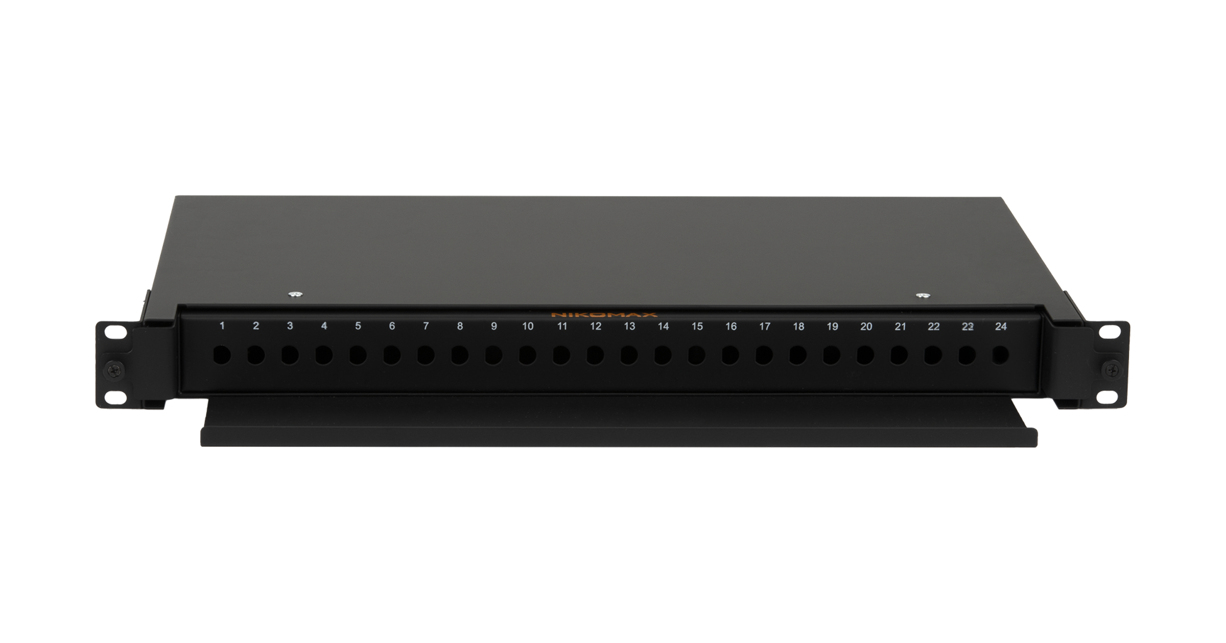 Оптический кросс NIKOMAX 19", 1U, до 24 FC/ST портов, выдвижной, со съёмной полкой,  черный, в комплекте: сплайс-кассета и КДЗС — фото