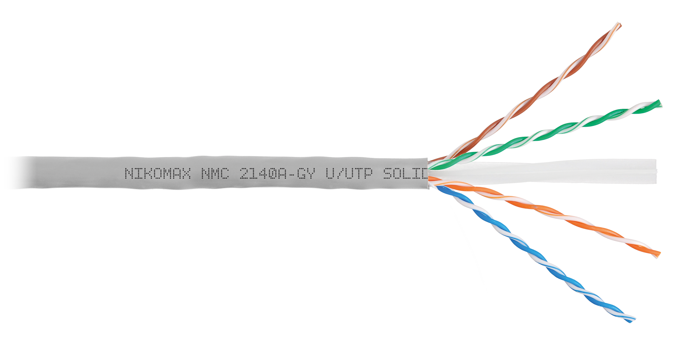 Кабель NIKOMAX U/UTP 4 пары, Кат.6 (Класс E), тест по ISO/IEC, 250МГц, одножильный, BC (чистая медь), 23AWG (0,53мм), поливинилхлорид, внутренний, серый, 305м - гарантия: 1 год