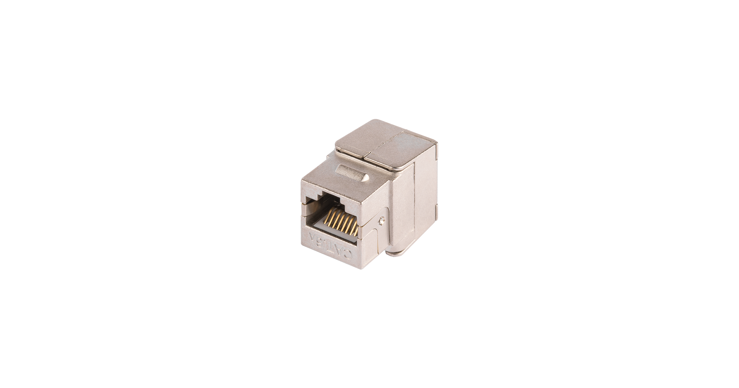 Модуль-вставка NIKOMAX типа Keystone Essential Line, Кат.6a (Класс Ea), 500МГц, RJ45/8P8C, самозажимной, T568A/B, 180 градусов, полный экран, металлик — фото