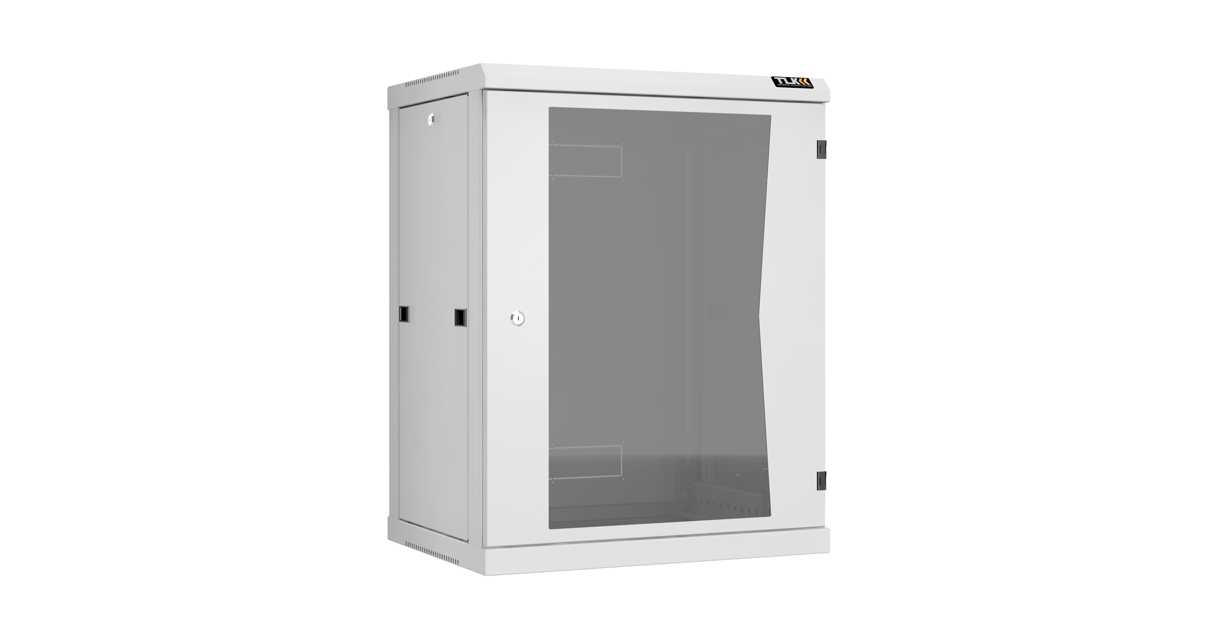 Настенный разборный шкаф NIKOMAX 19", 15U, стеклянная дверь, Ш600хВ770хГ450мм, 2 пары монтажных направляющих, серый — фото