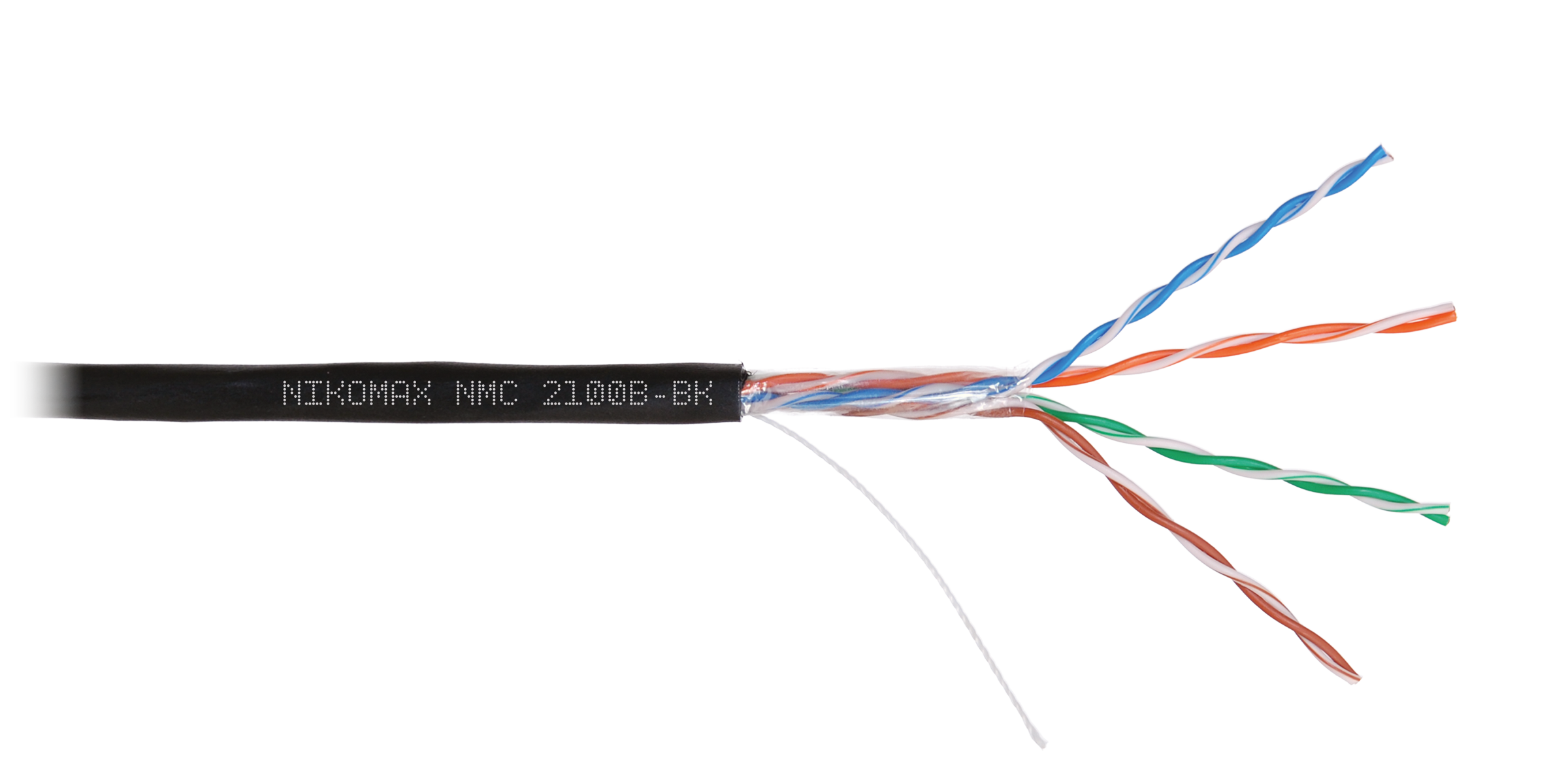 Кабель NIKOMAX U/UTP 4 пары, Кат.5e (Класс D), тест по ISO/IEC, 100МГц, одножильный, BC (чистая медь), 24AWG (0,50мм), полиэтилен, внешний, черный, 305м - гарантия: 1 год