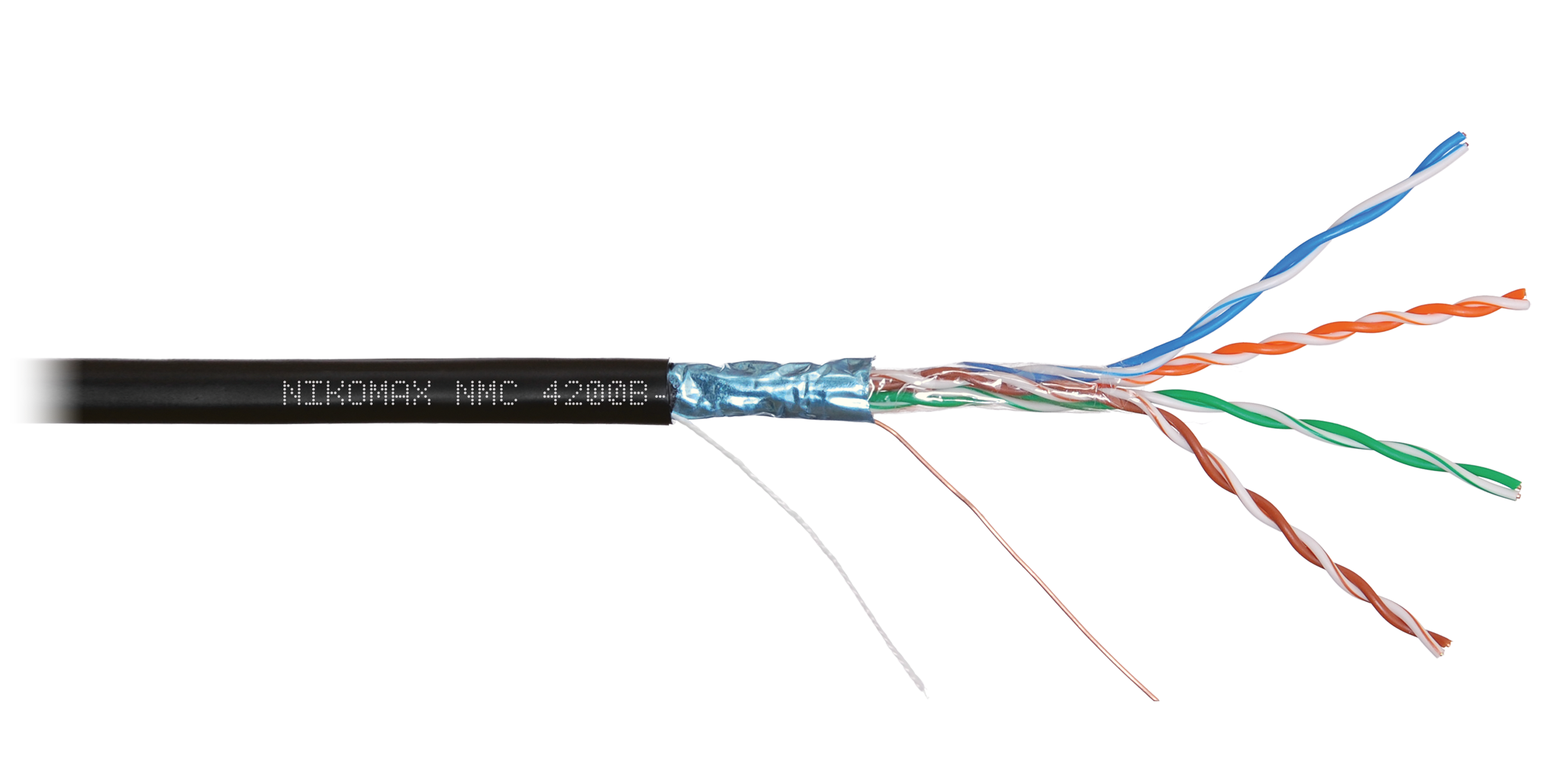Кабель NIKOMAX F/UTP 4 пары, Кат.5e (Класс D), тест по ISO/IEC, 100МГц, одножильный, BC (чистая медь), 24AWG (0,51мм), полиэтилен, внешний, черный, 305м - гарантия: 3 года