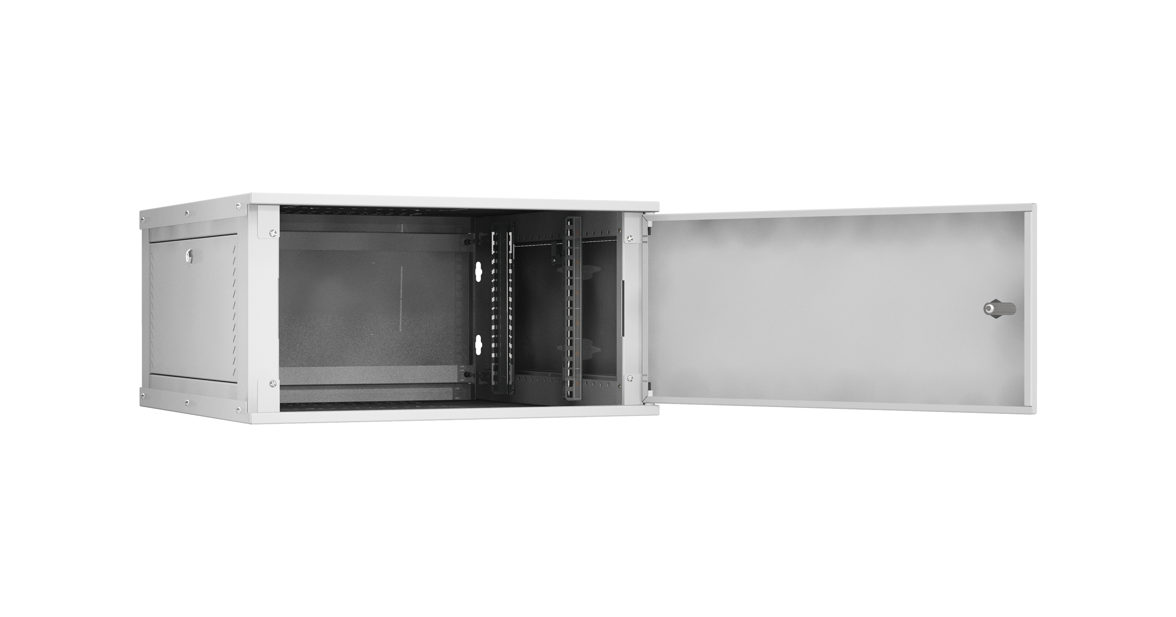 Настенный разборный шкаф NIKOMAX Essential Line 19", 6U, цельнометаллическая дверь, Ш600хВ303хГ600мм, 2 пары монтажных направляющих, серый — фото
