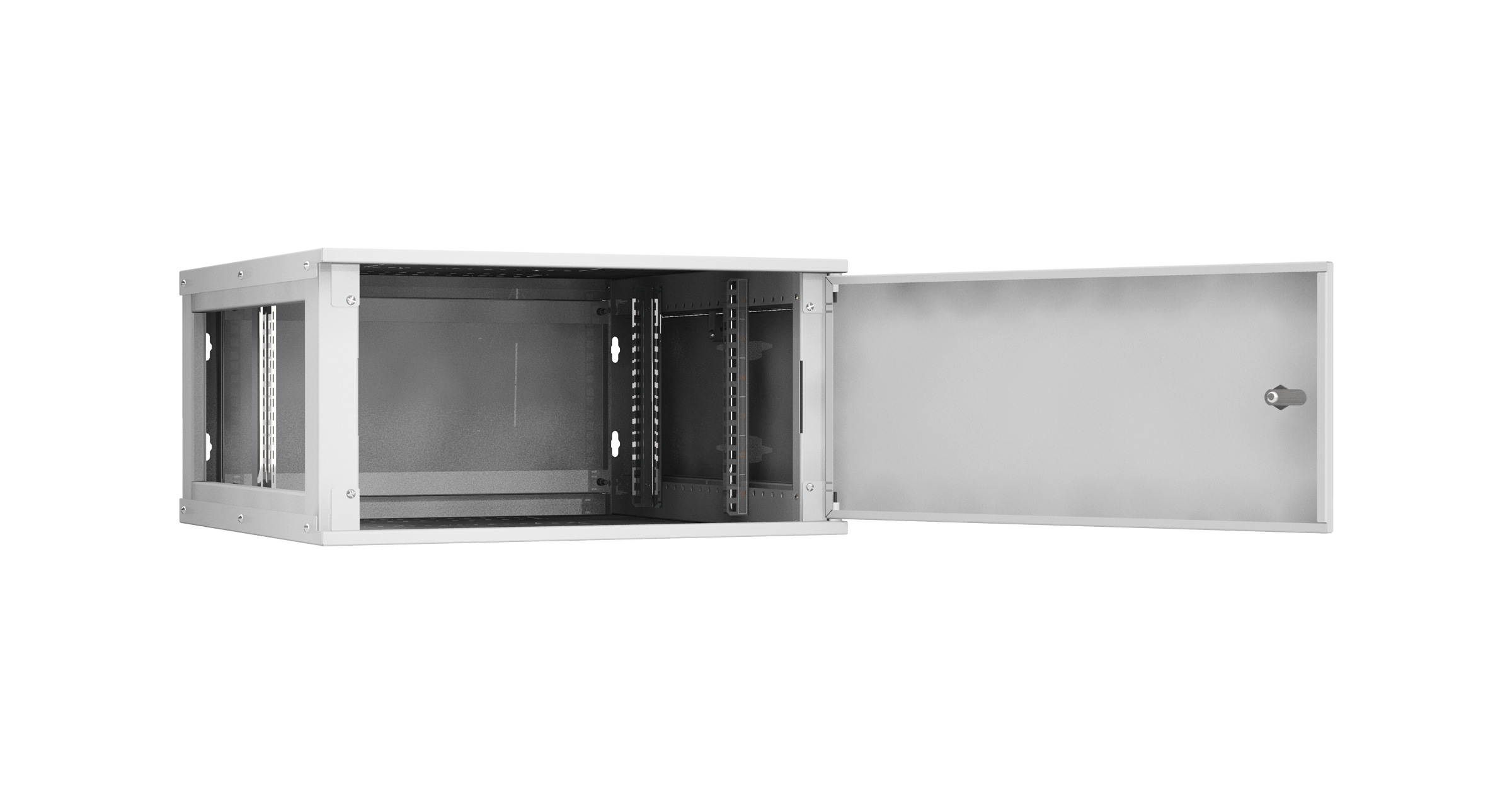 Настенный разборный шкаф NIKOMAX Essential Line 19", 6U, цельнометаллическая дверь, Ш600хВ303хГ600мм, 2 пары монтажных направляющих, серый — фото