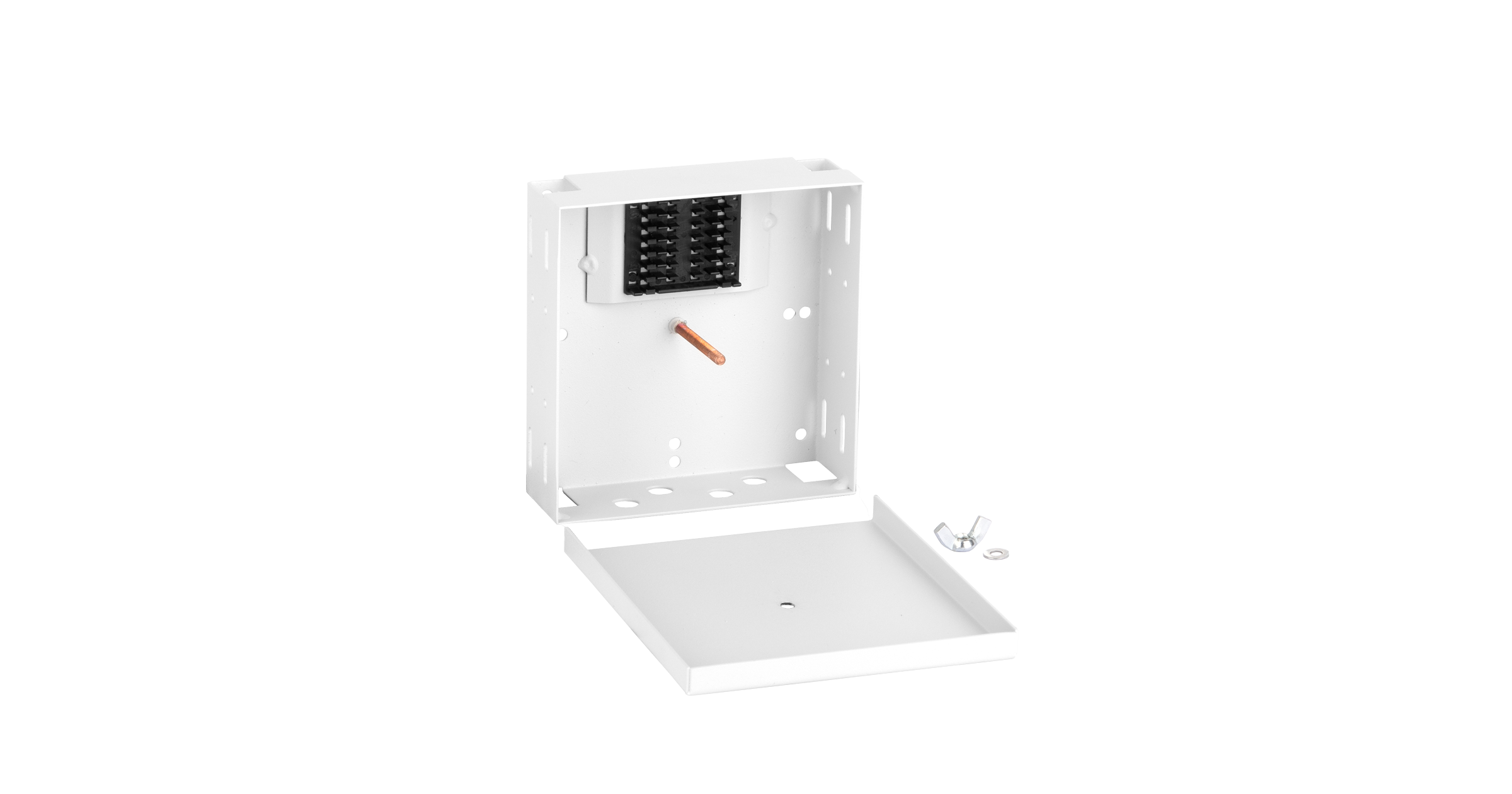 Оптический кросс NIKOMAX Essential Line, настенный до 4 FC/ST портов, стальной, с ложементом, серый, неукомплектованный — фото